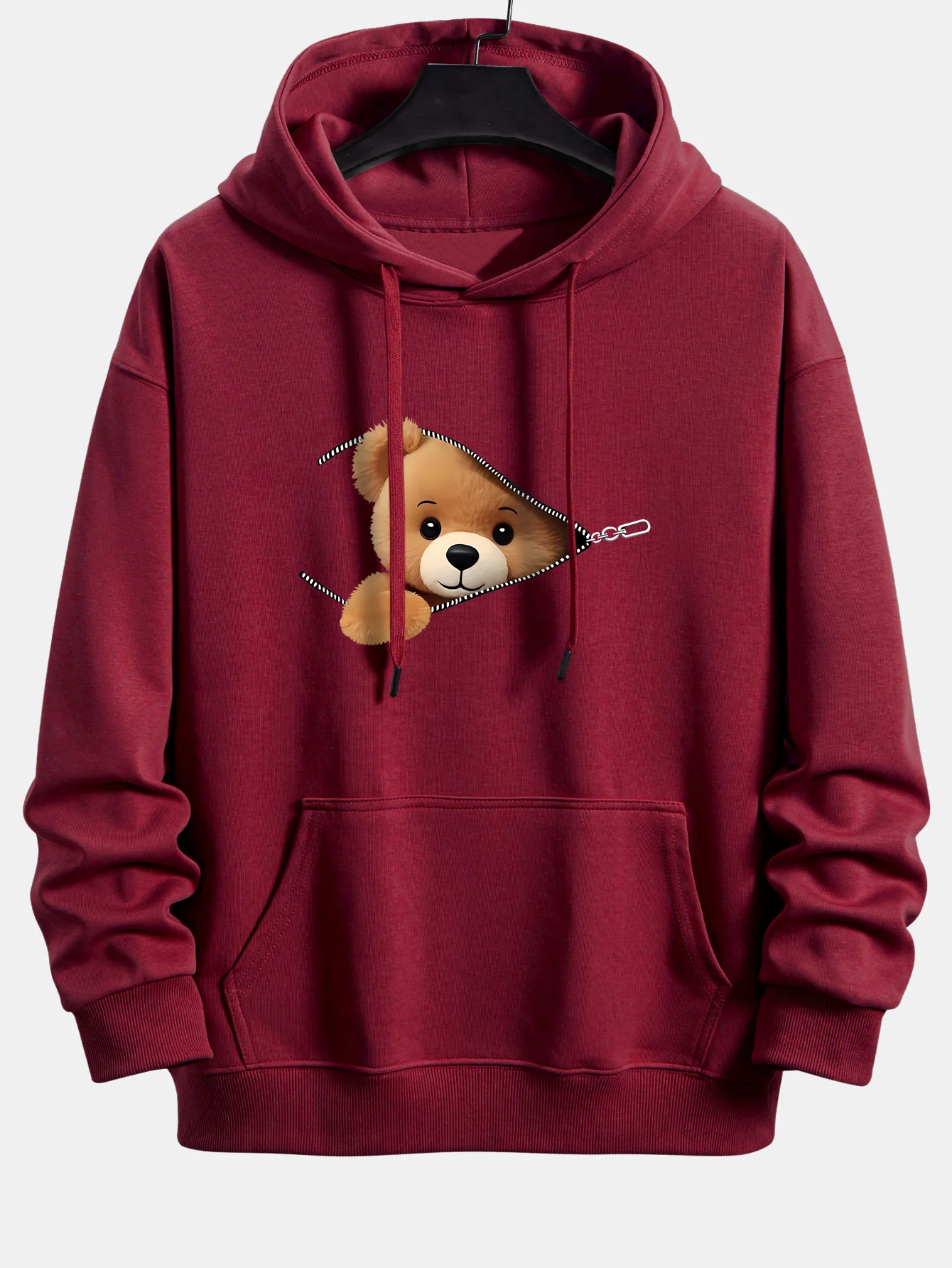 Zipper Bear Print Relax Fit Hoodie - Image 11