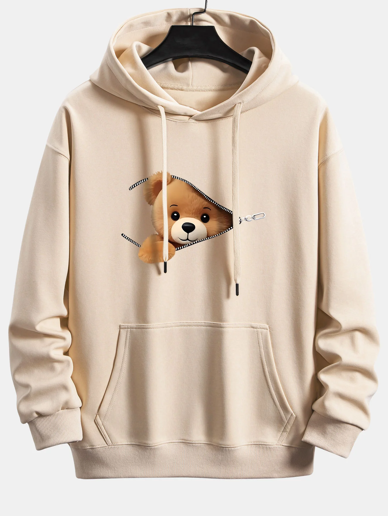 Zipper Bear Print Relax Fit Hoodie - Image 2