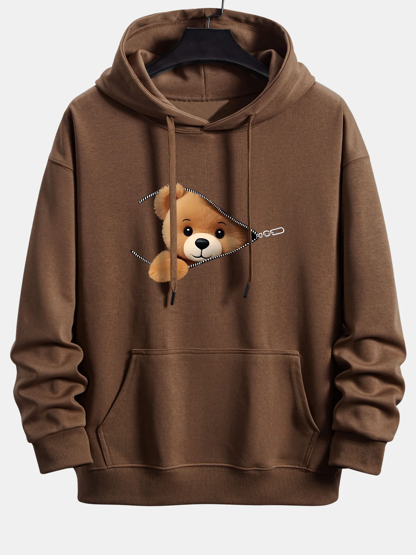 Zipper Bear Print Relax Fit Hoodie - Image 3