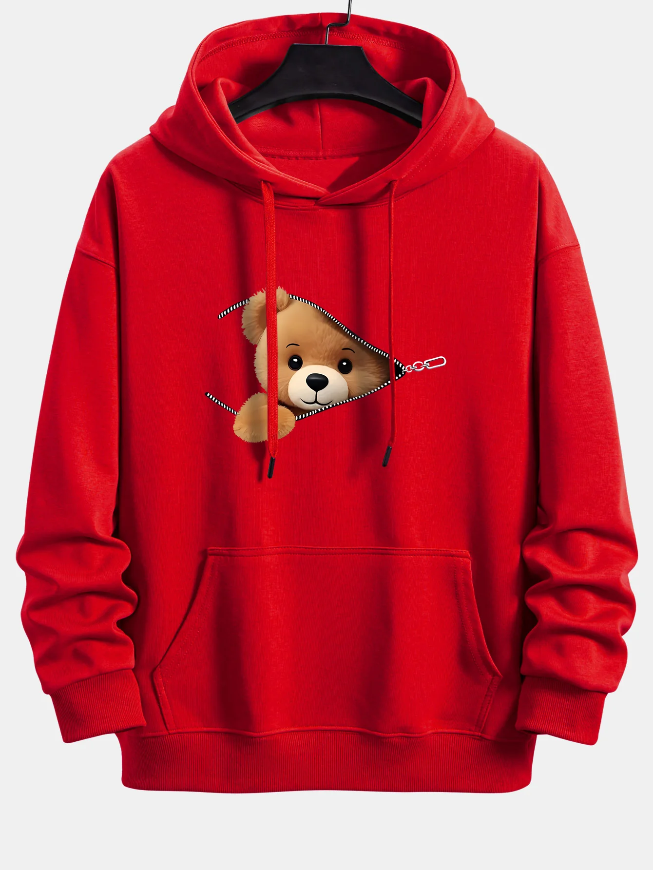 Zipper Bear Print Relax Fit Hoodie - Image 4