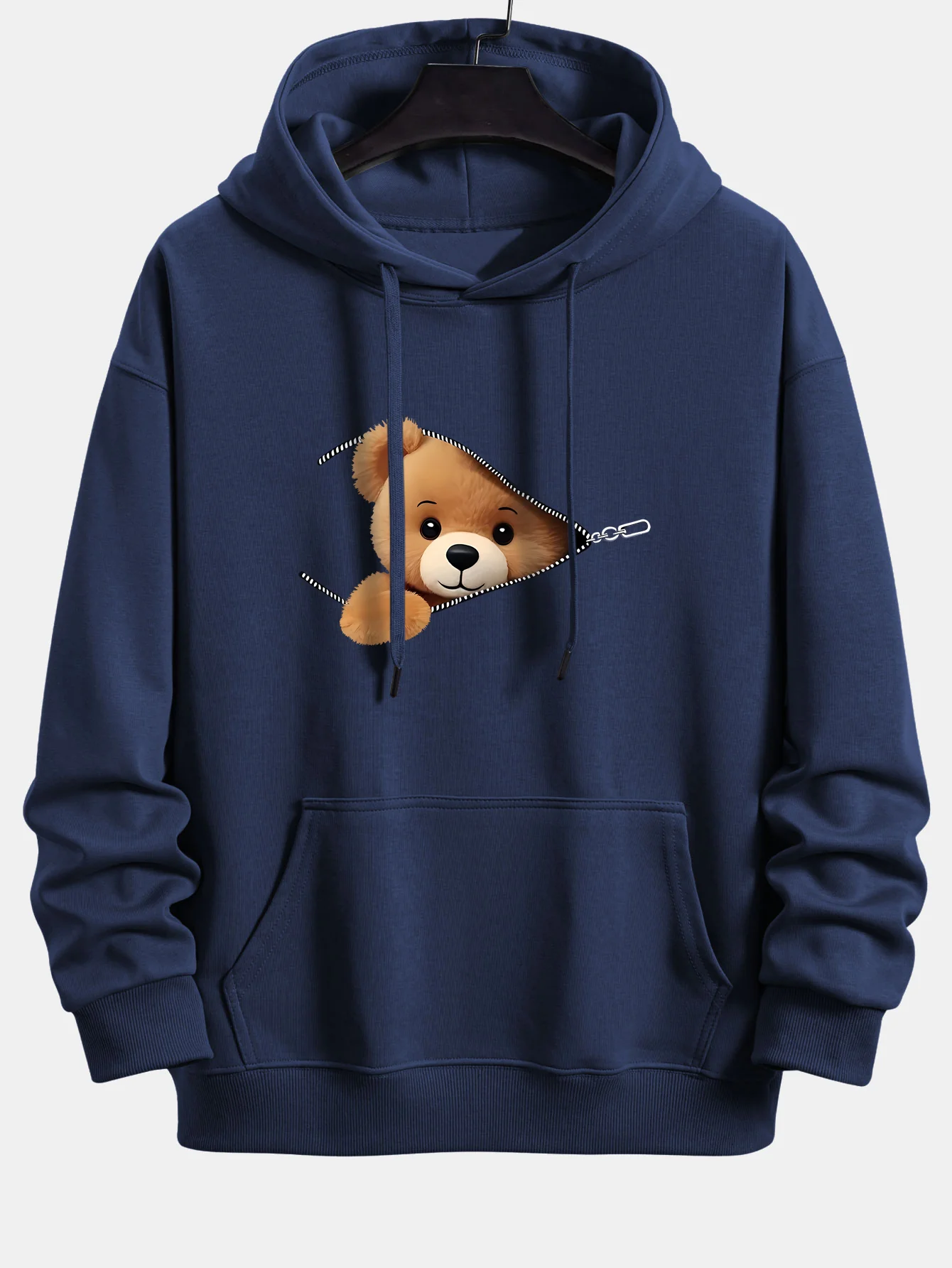 Zipper Bear Print Relax Fit Hoodie - Image 6