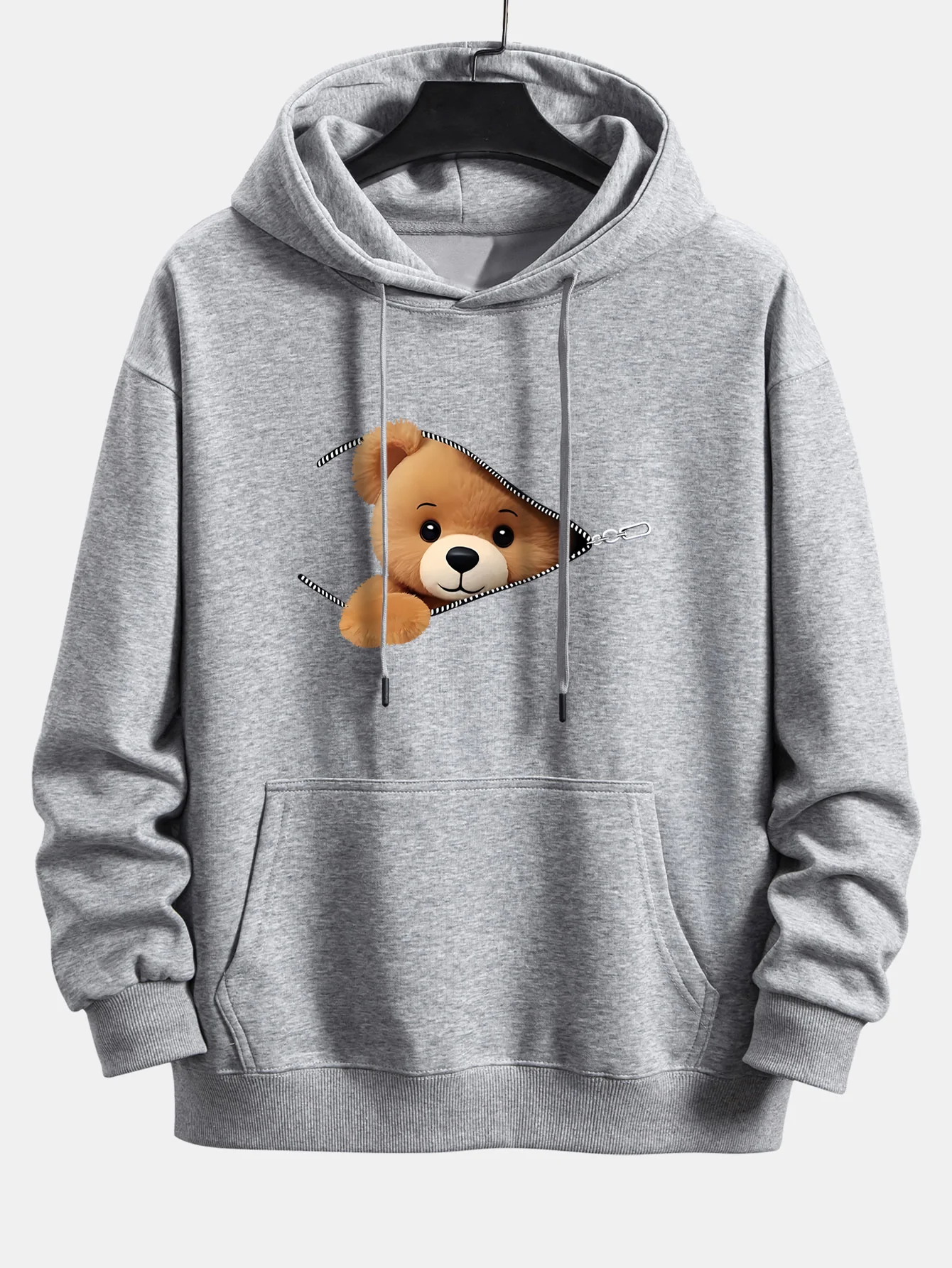 Zipper Bear Print Relax Fit Hoodie - Image 8