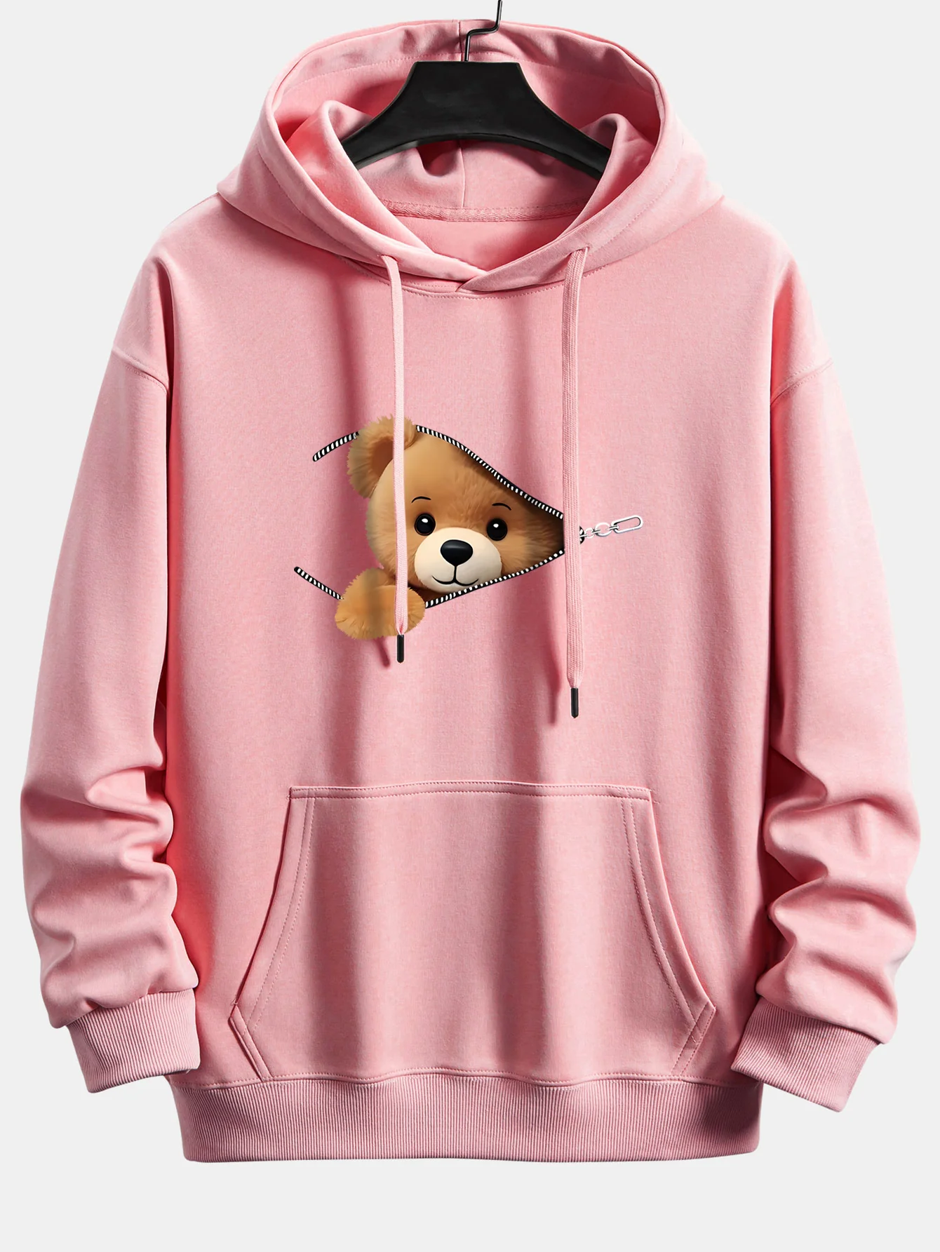 Zipper Bear Print Relax Fit Hoodie - Image 9