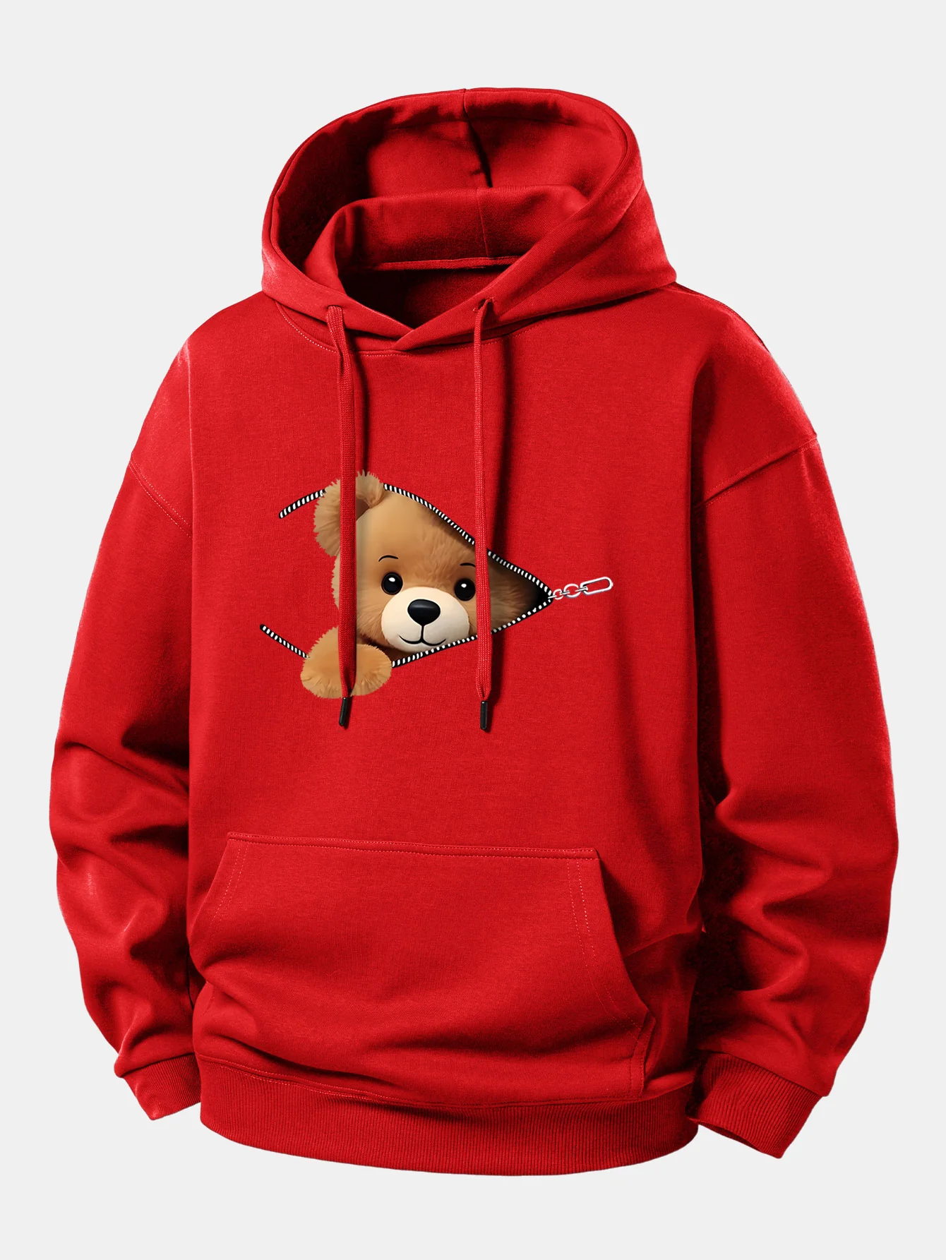 Zipper Bear Print Relax Fit Hoodie - Image 11