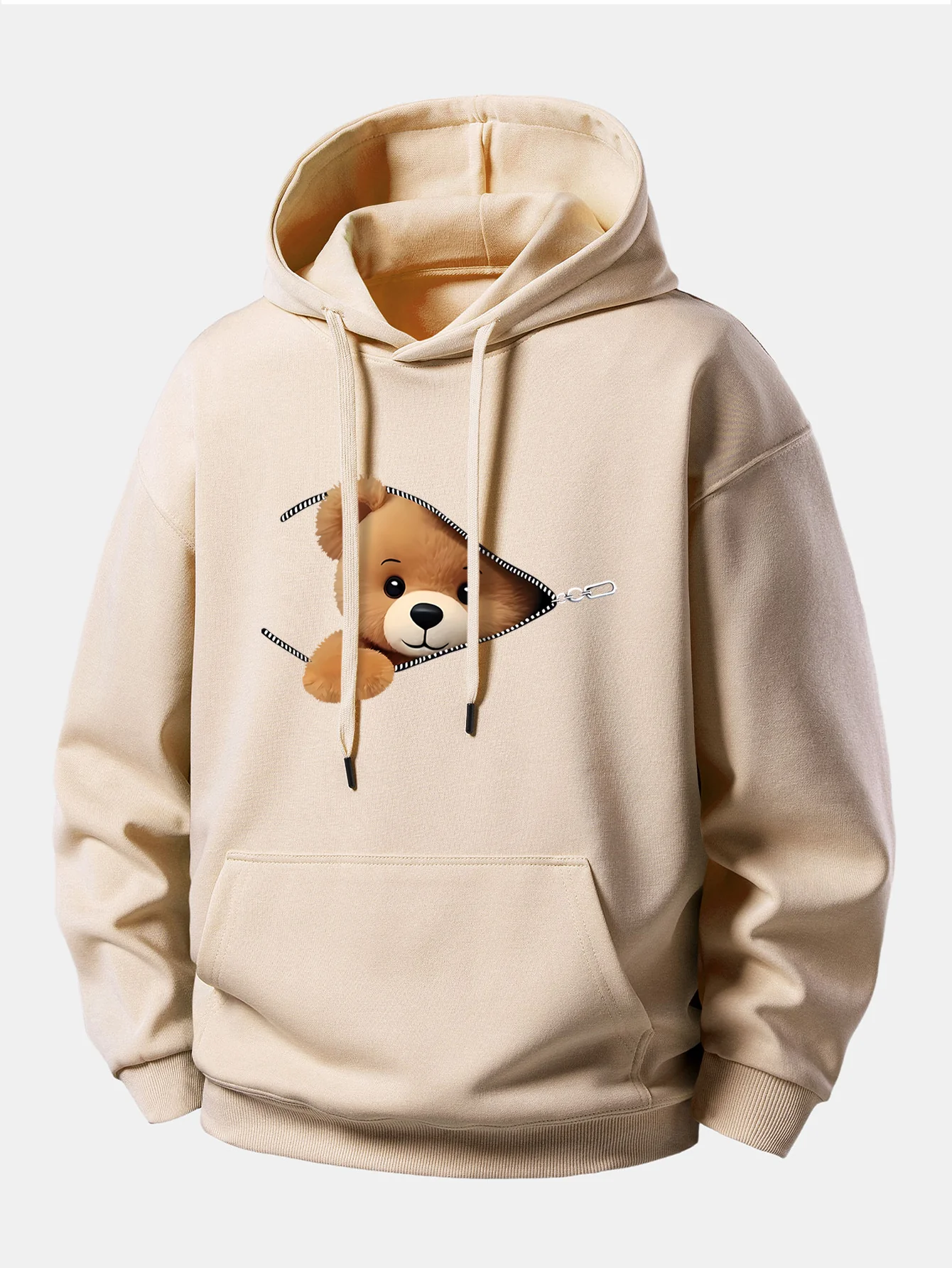 Zipper Bear Print Relax Fit Hoodie - Image 2