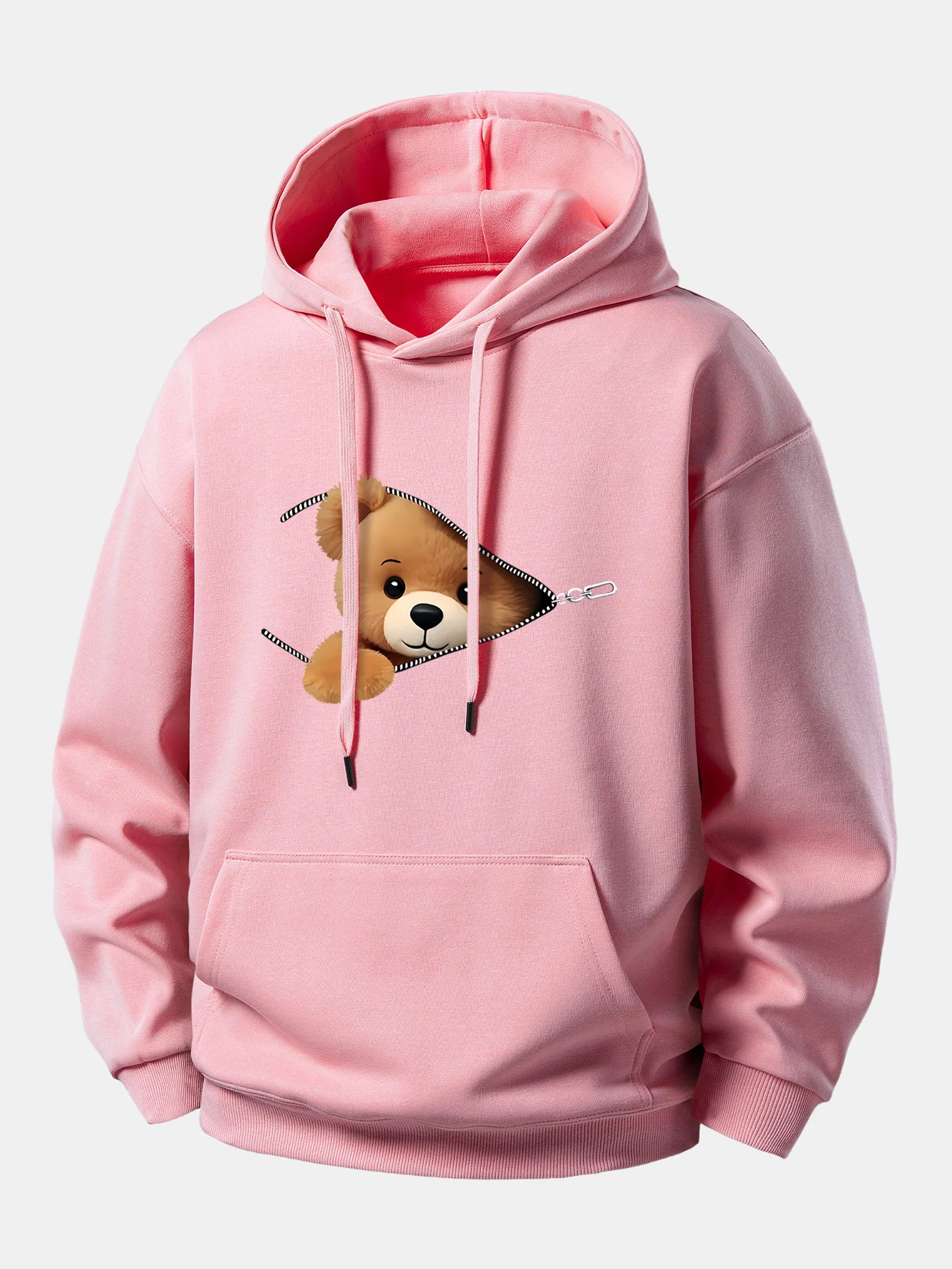 Zipper Bear Print Relax Fit Hoodie - Image 3