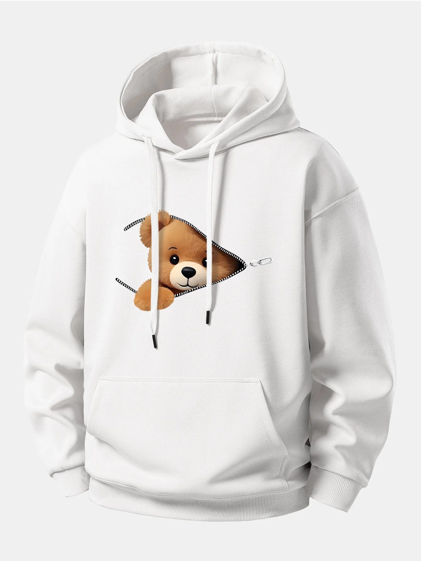 Zipper Bear Print Relax Fit Hoodie - Image 4
