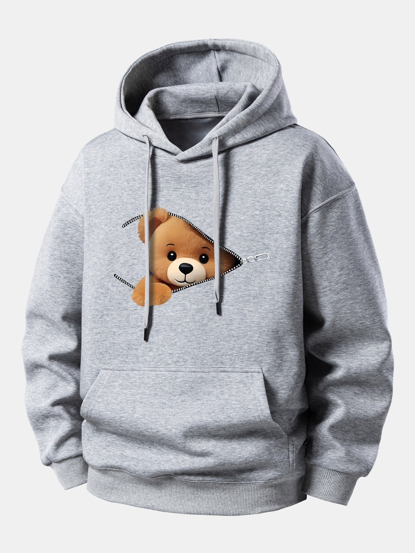 Zipper Bear Print Relax Fit Hoodie - Image 5