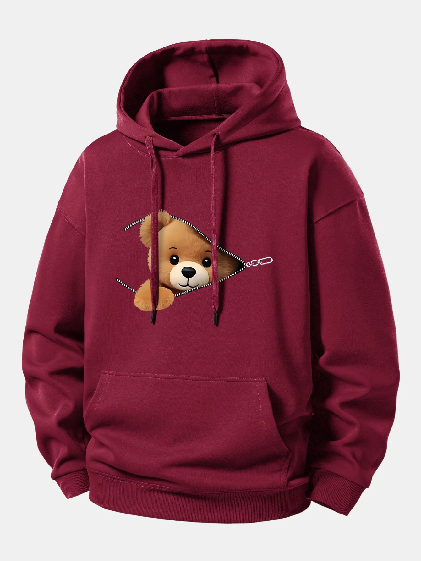 Zipper Bear Print Relax Fit Hoodie - Image 6