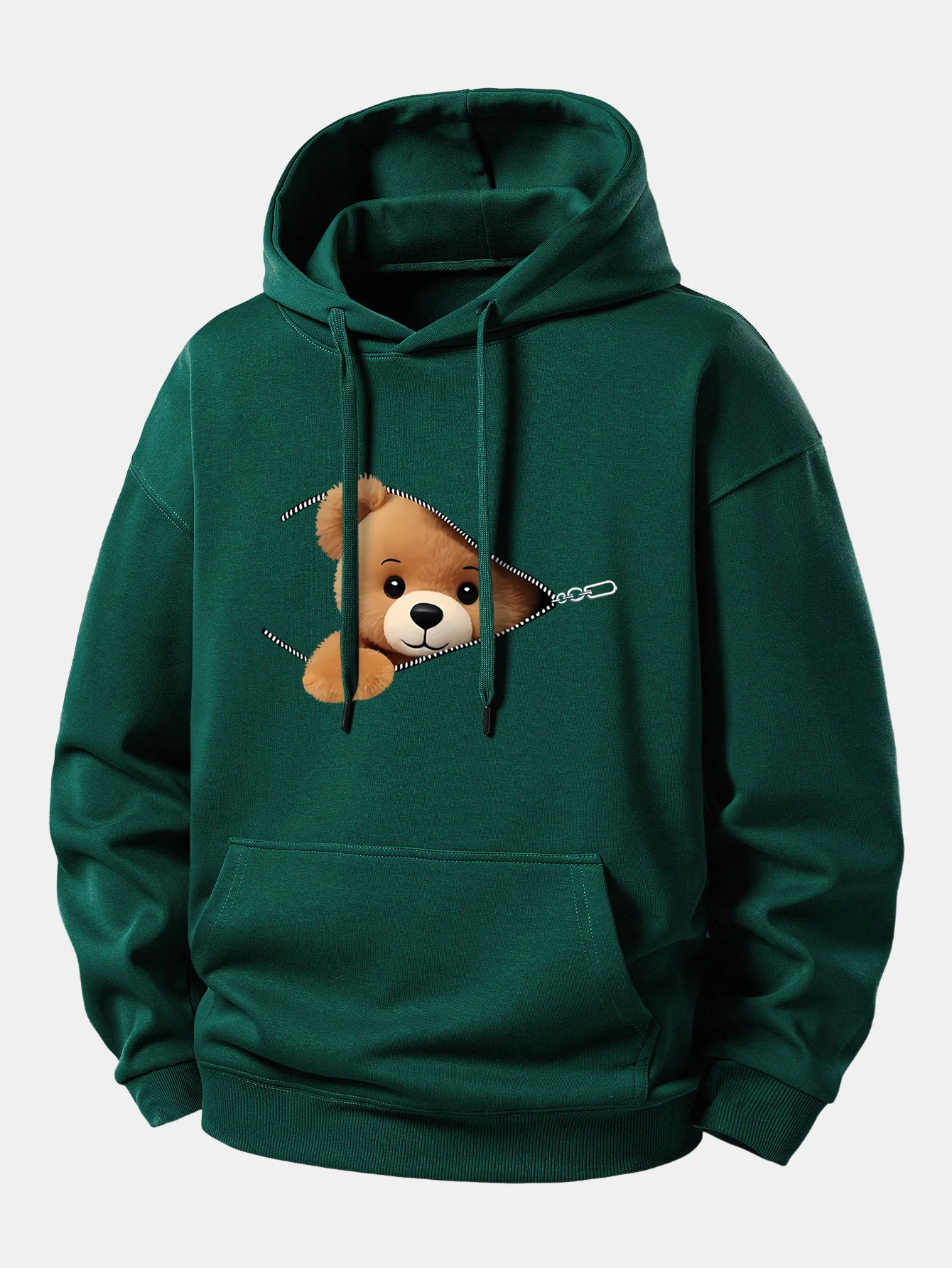 Zipper Bear Print Relax Fit Hoodie - Image 7