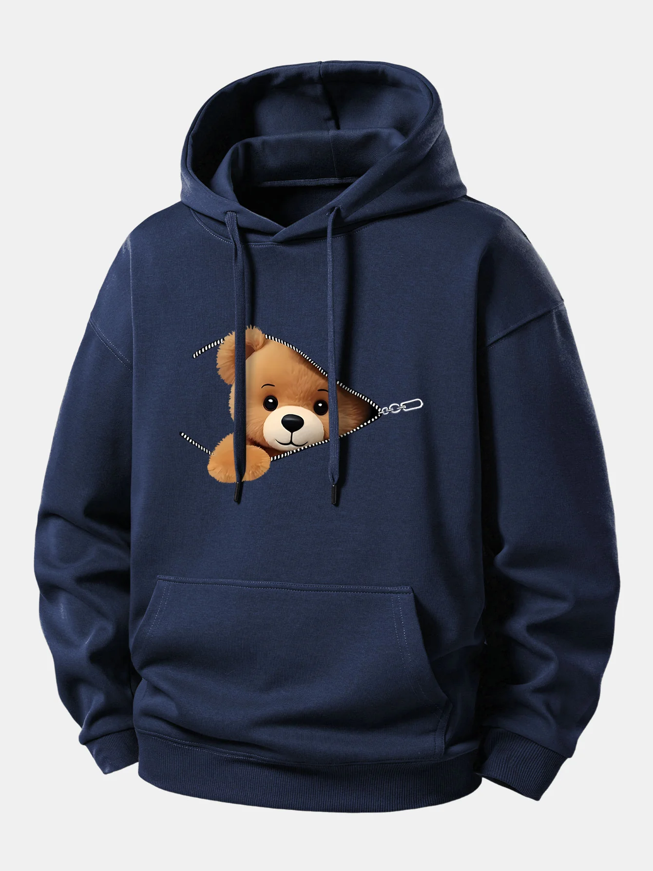 Zipper Bear Print Relax Fit Hoodie - Image 9