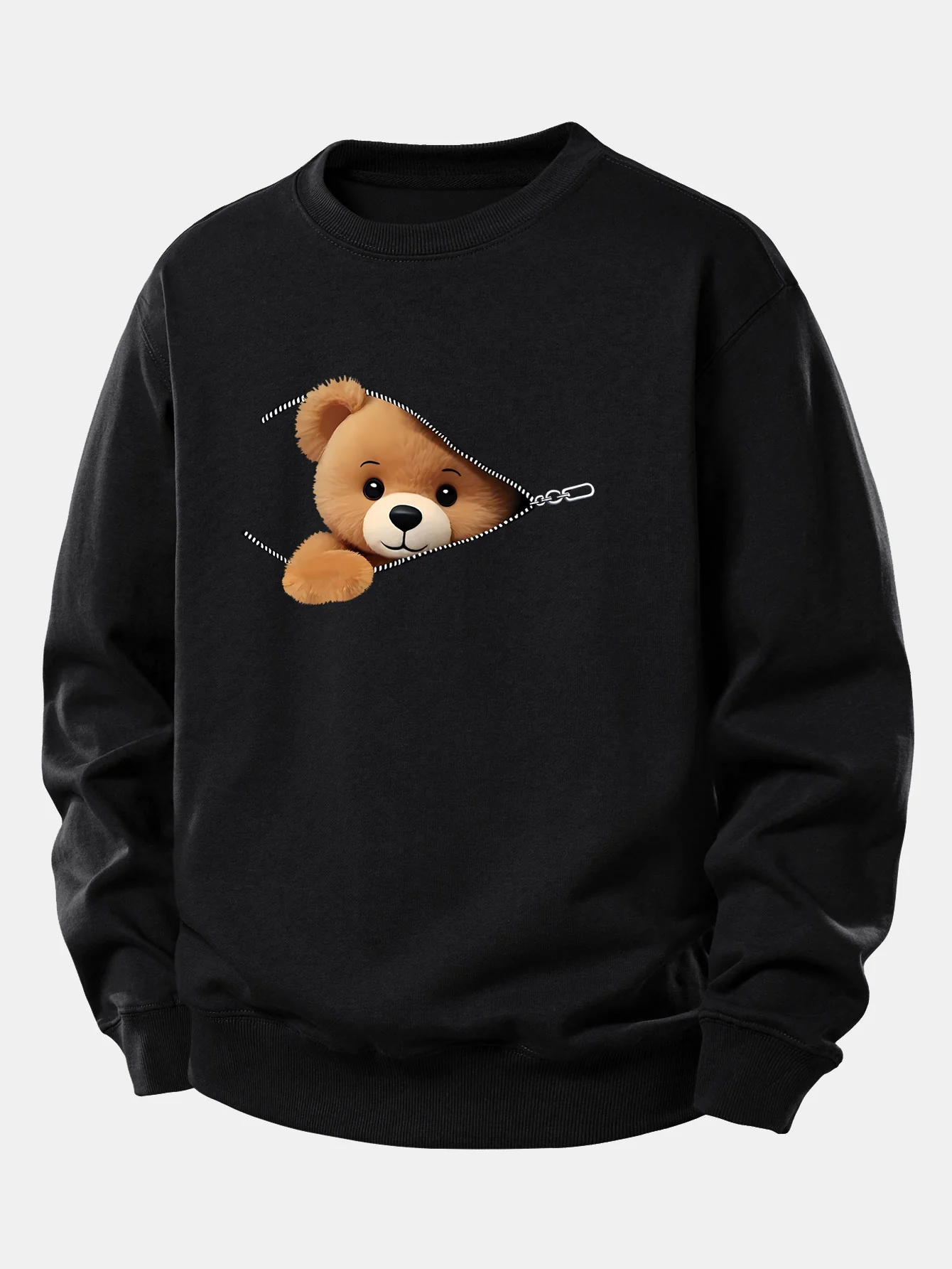 Sweatshirt mit Reißverschluss und Bärenmotiv, lockere Passform