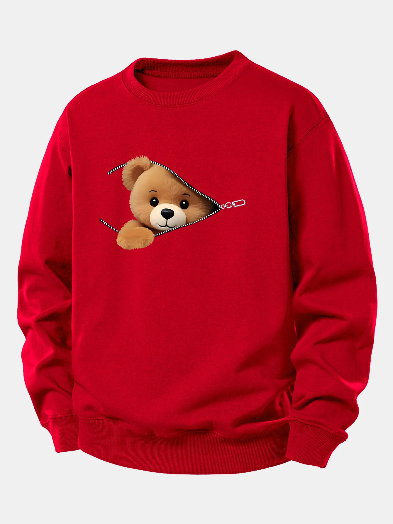 Sweatshirt mit Reißverschluss und Bärenmotiv, lockere Passform - Image 10