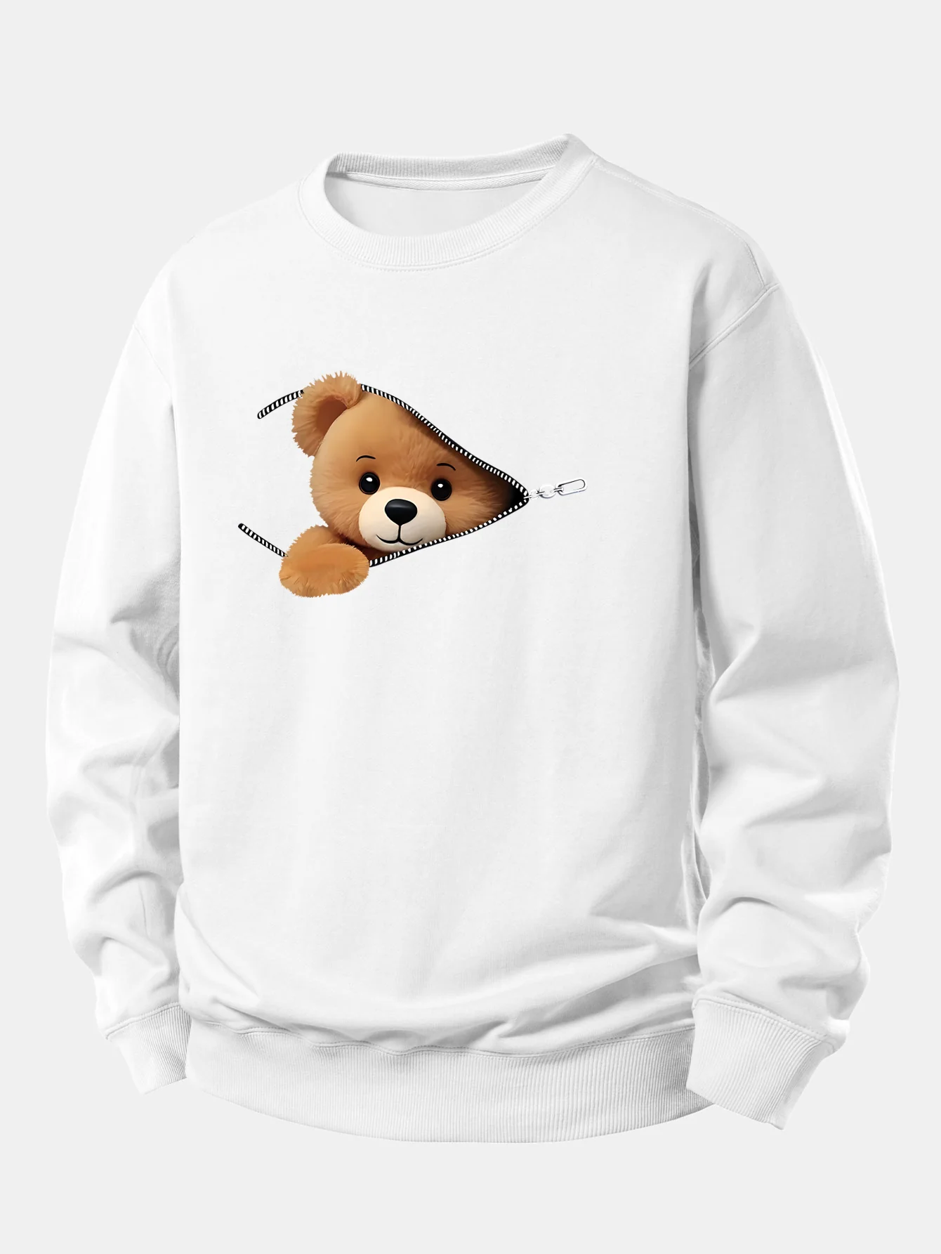Sweatshirt mit Reißverschluss und Bärenmotiv, lockere Passform - Image 2