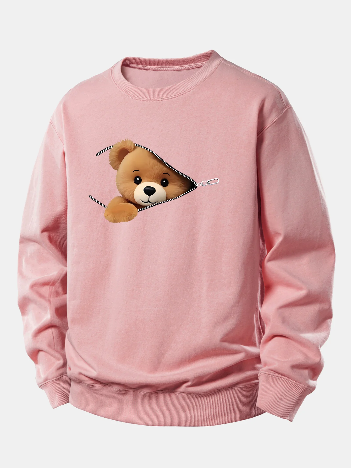 Sweatshirt mit Reißverschluss und Bärenmotiv, lockere Passform - Image 3