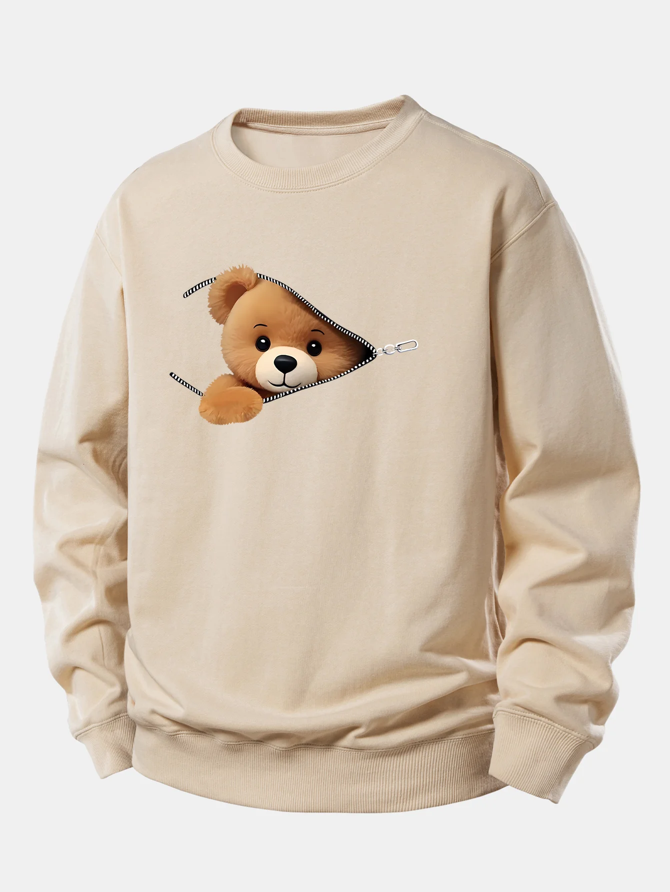 Sweatshirt mit Reißverschluss und Bärenmotiv, lockere Passform - Image 4