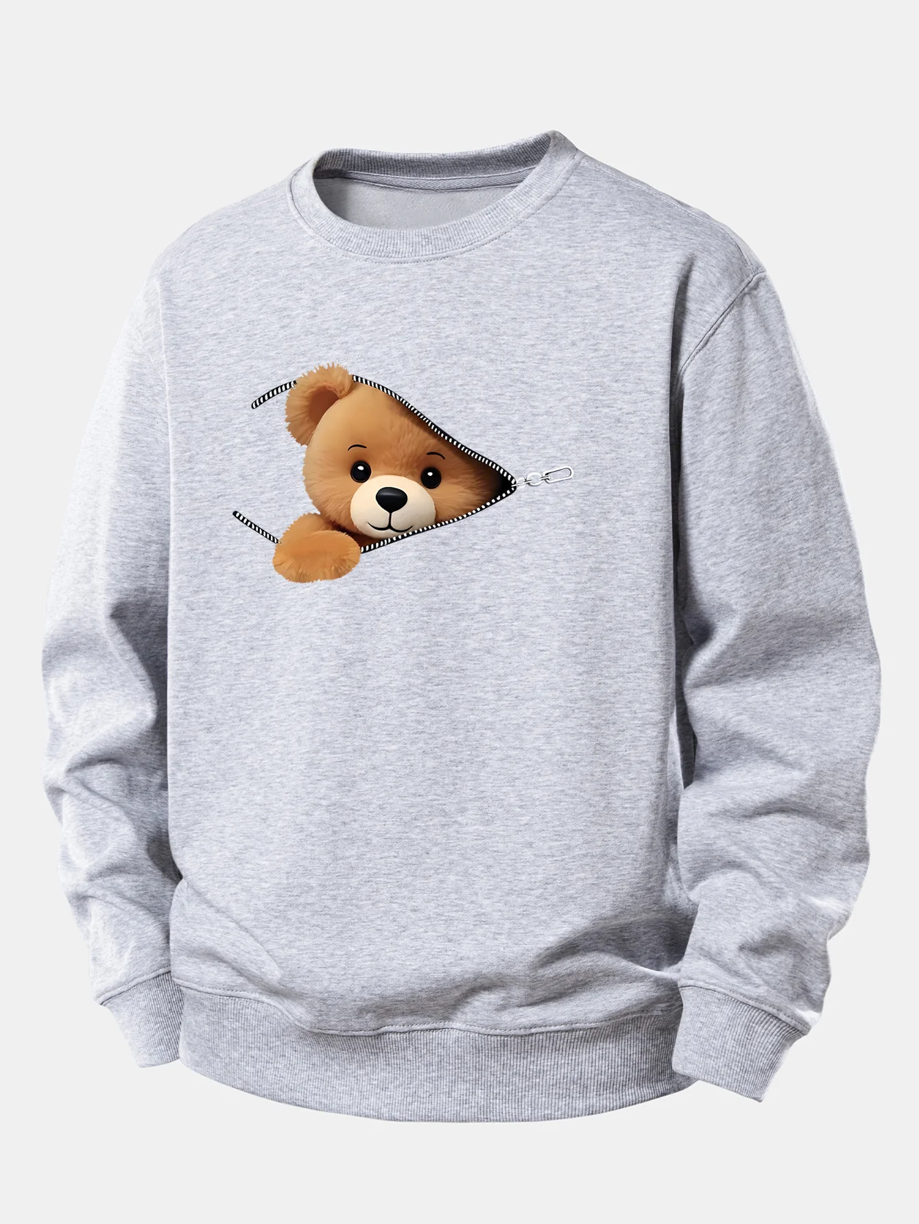 Sweatshirt mit Reißverschluss und Bärenmotiv, lockere Passform - Image 5