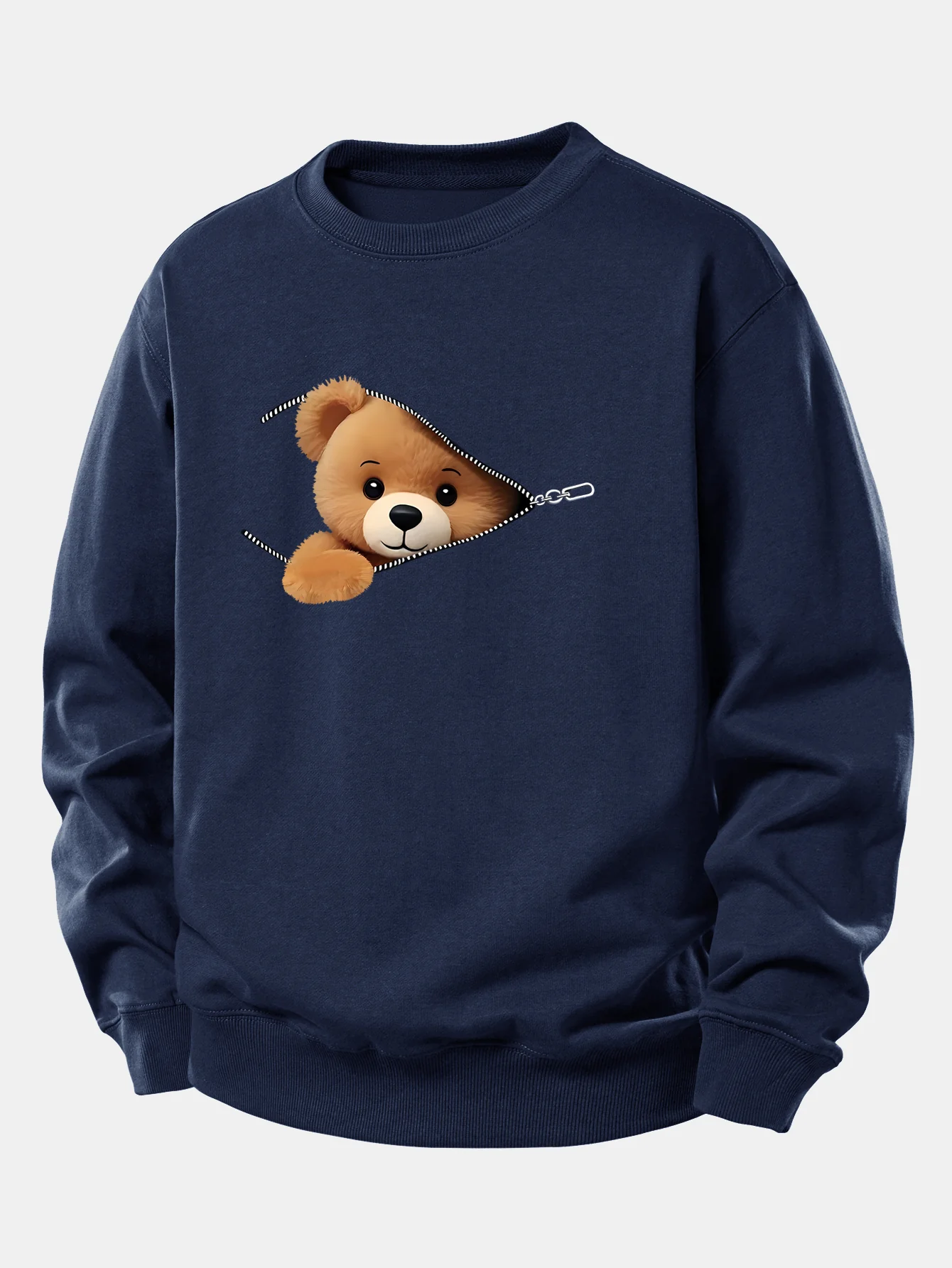 Sweatshirt mit Reißverschluss und Bärenmotiv, lockere Passform - Image 6