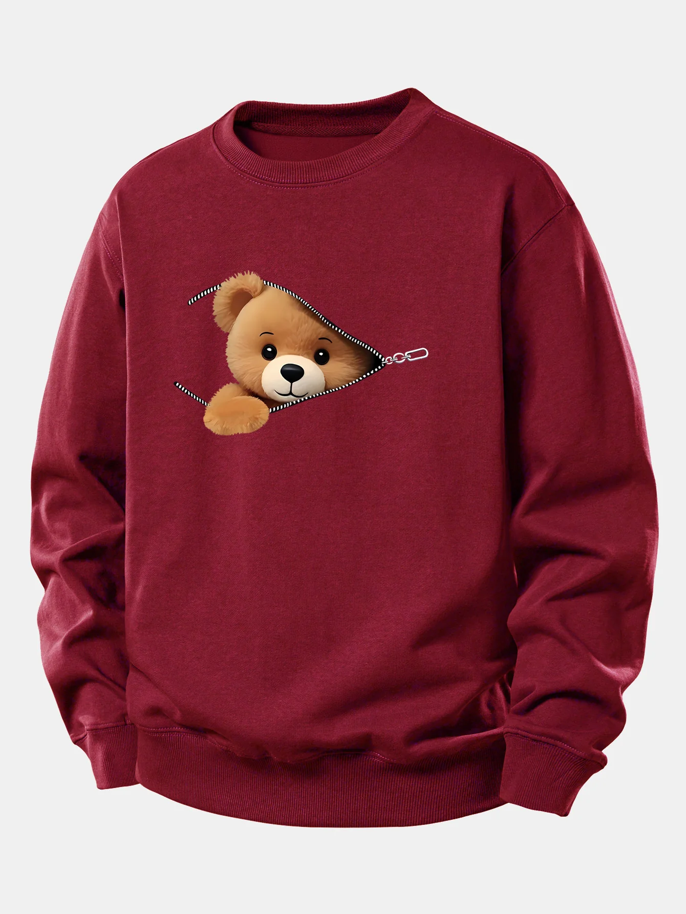 Sweatshirt mit Reißverschluss und Bärenmotiv, lockere Passform - Image 7