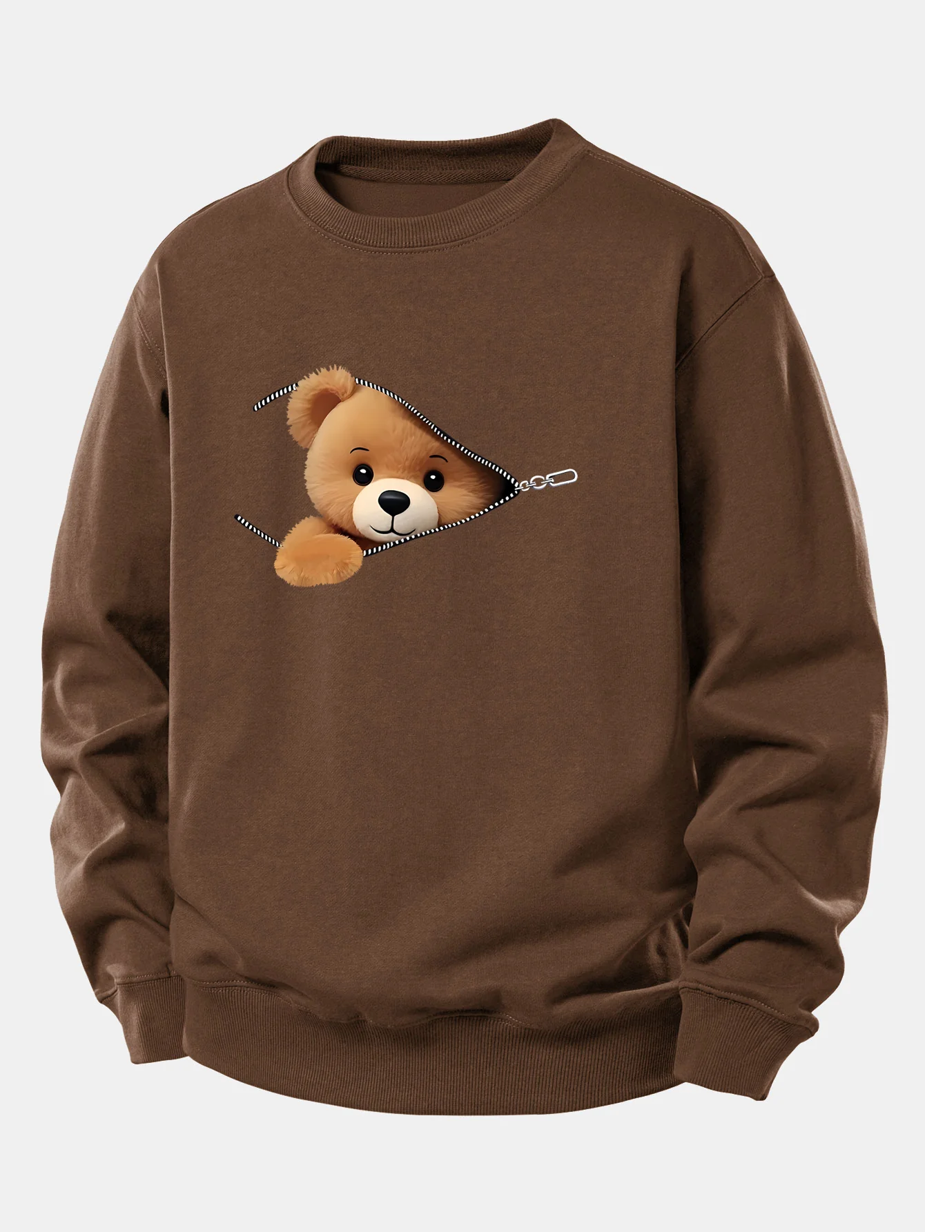 Sweatshirt mit Reißverschluss und Bärenmotiv, lockere Passform - Image 8