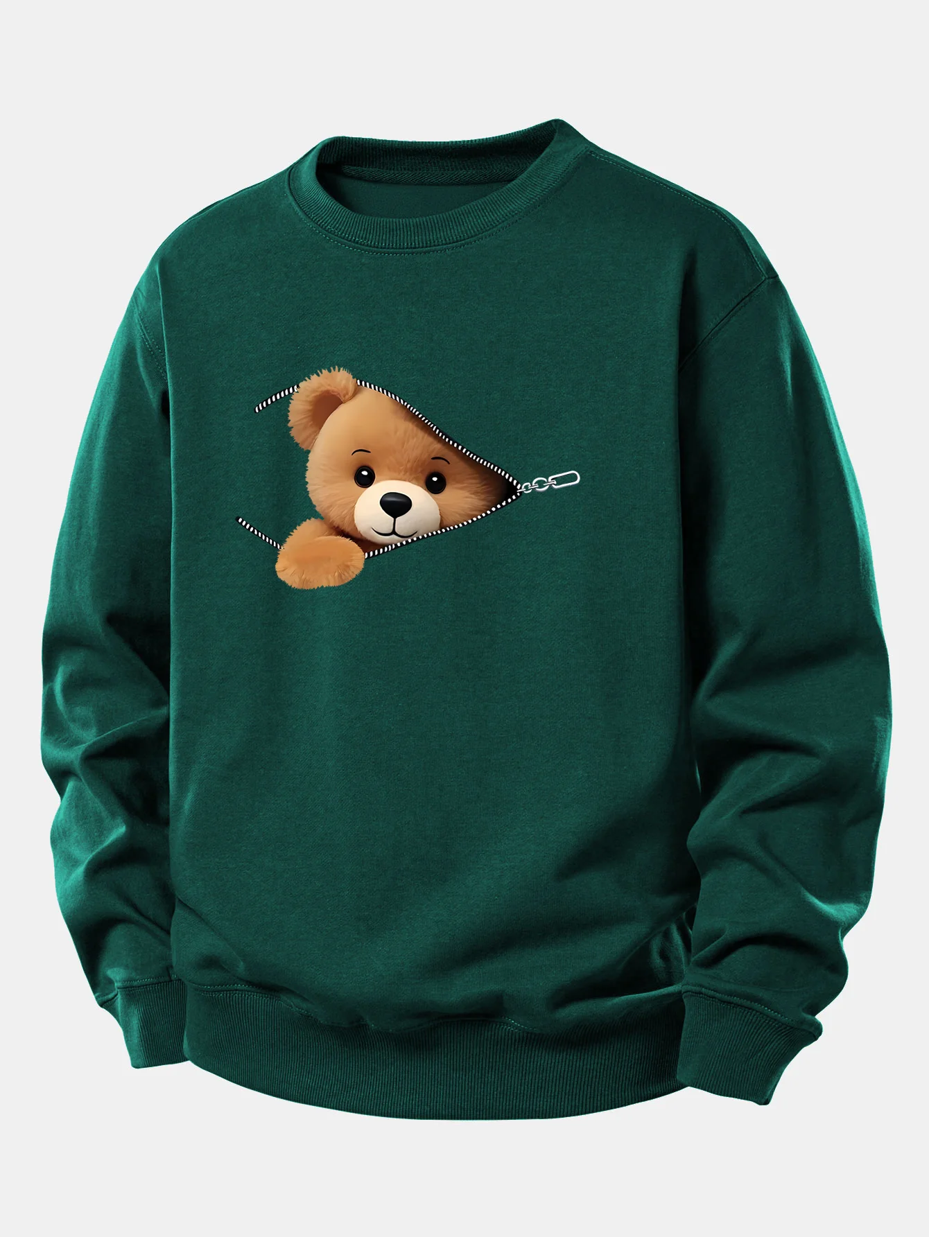 Sweatshirt mit Reißverschluss und Bärenmotiv, lockere Passform - Image 9