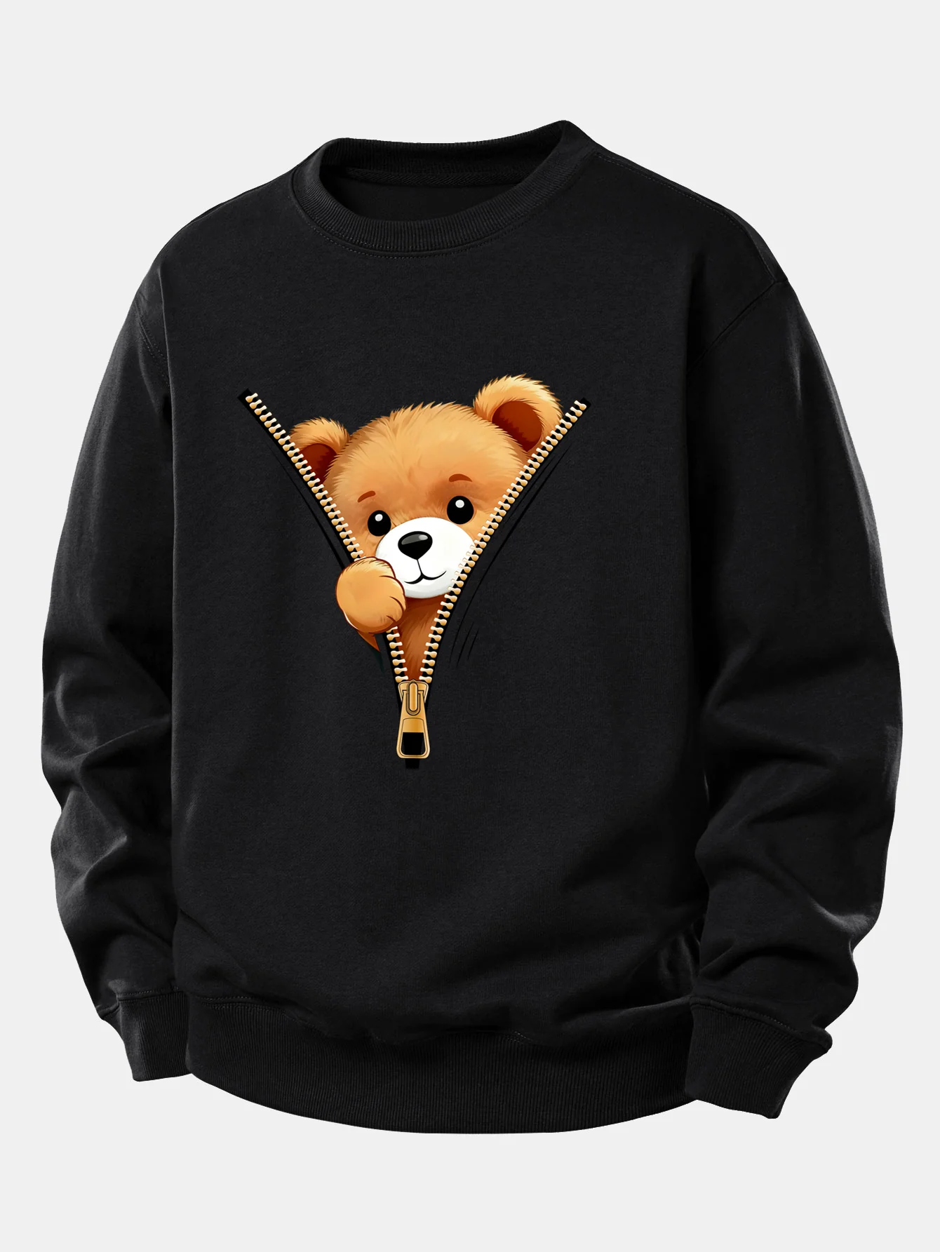 Zipper Bear Print Relax Fit Sweatshirt