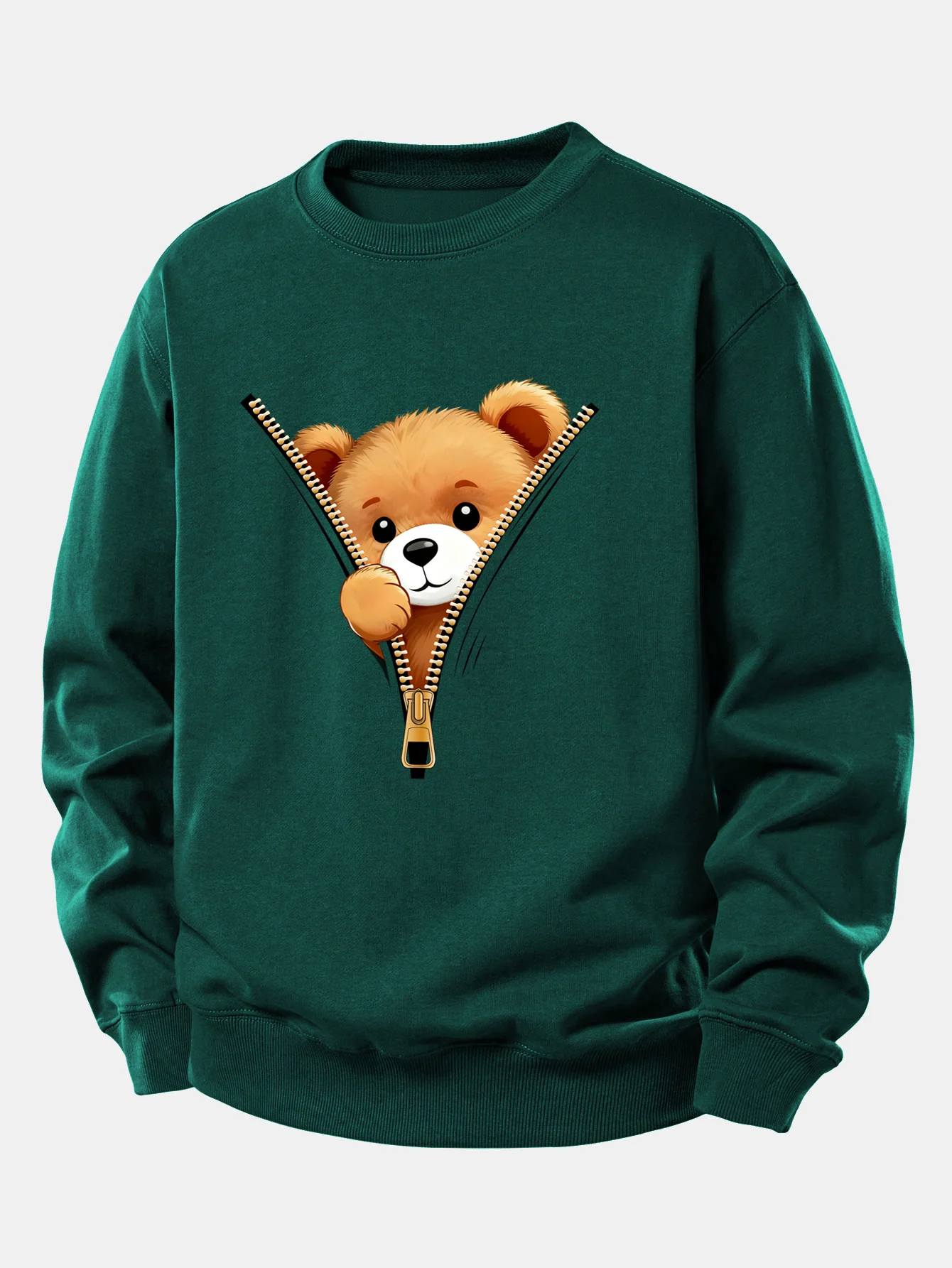 Zipper Bear Print Relax Fit Sweatshirt - Image 3