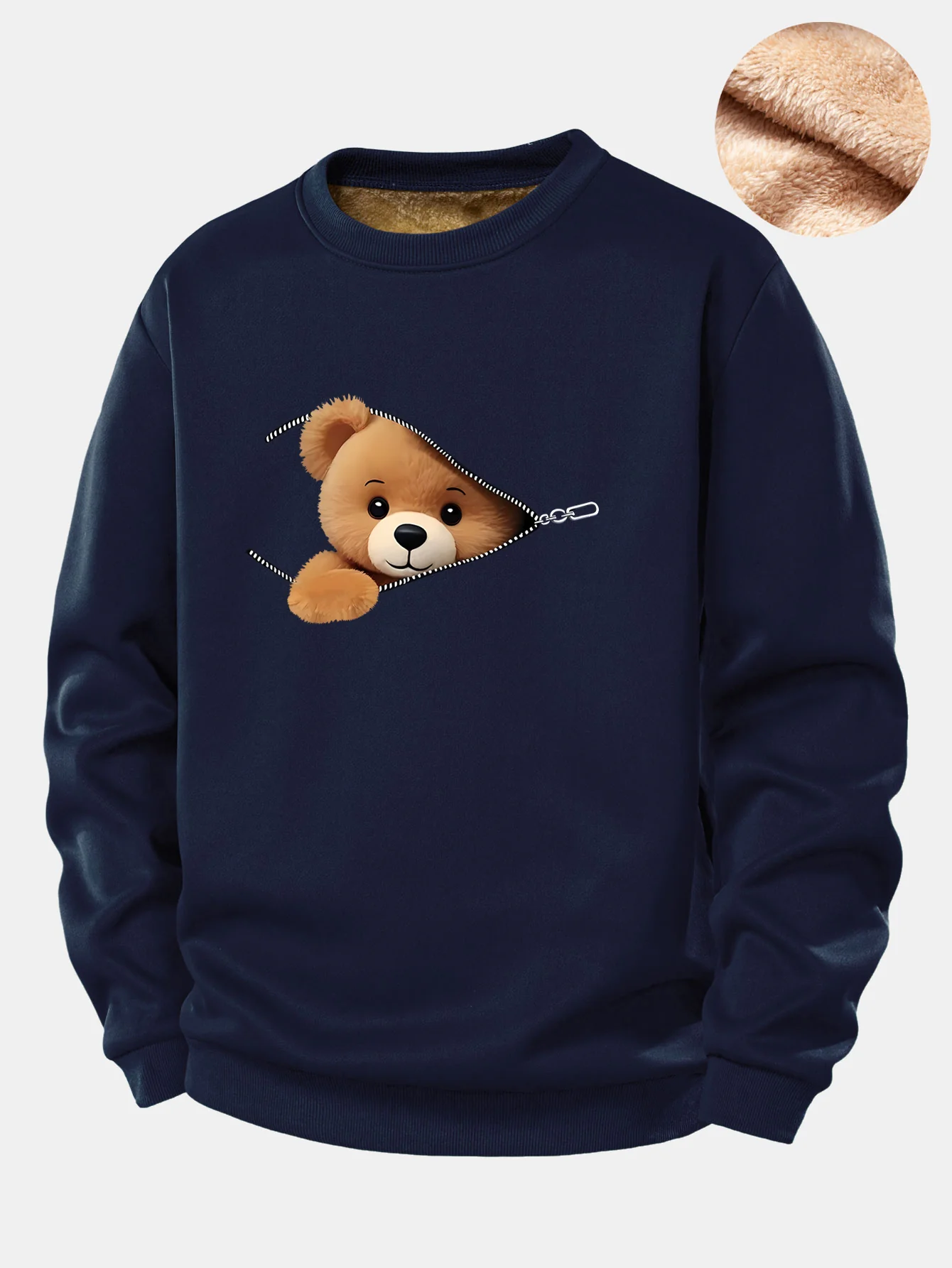 Reißverschluss Bär Druck Teddy Fleece Gefüttertes Sweatshirt - Image 2