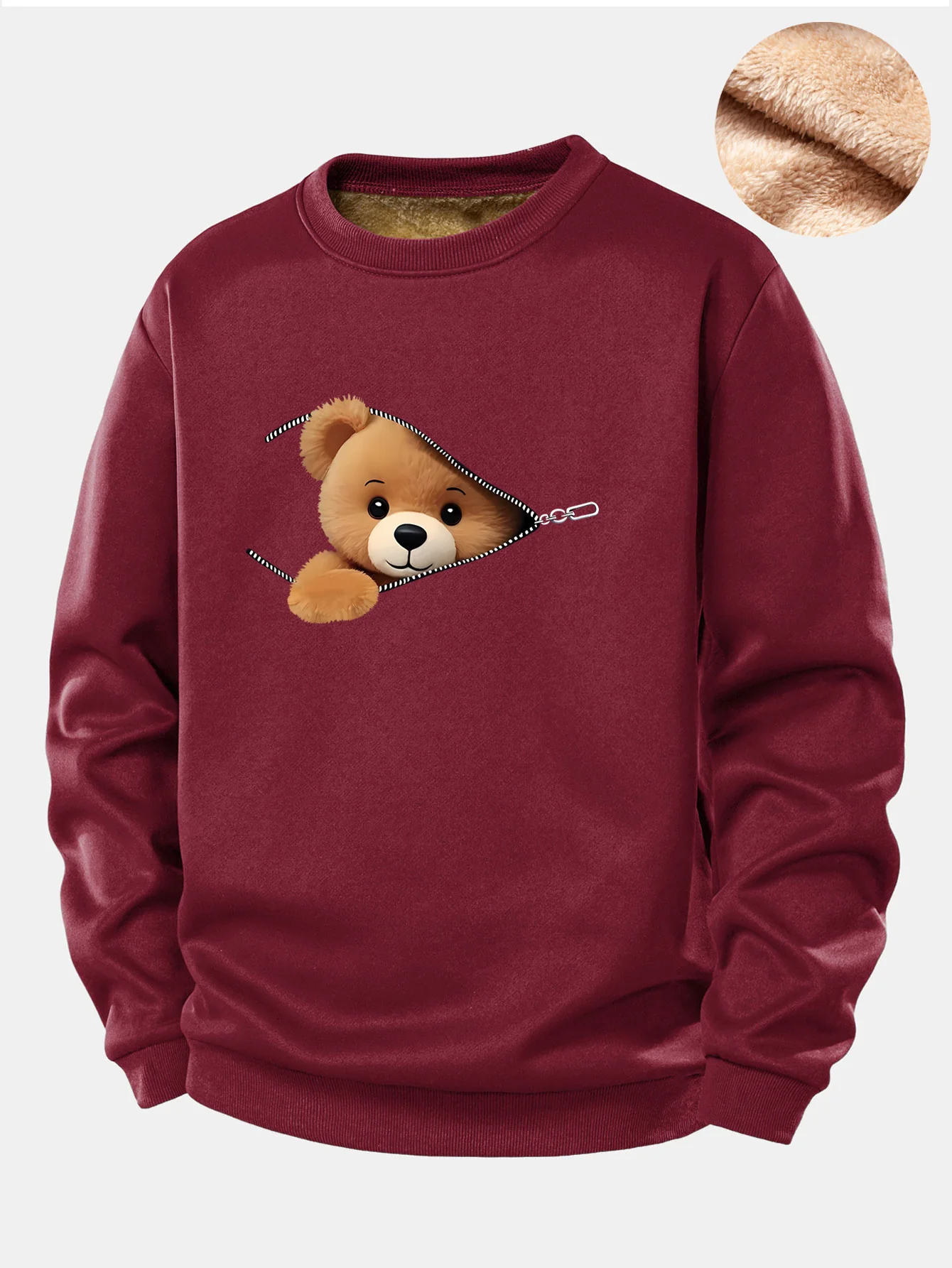 Reißverschluss Bär Druck Teddy Fleece Gefüttertes Sweatshirt - Image 3