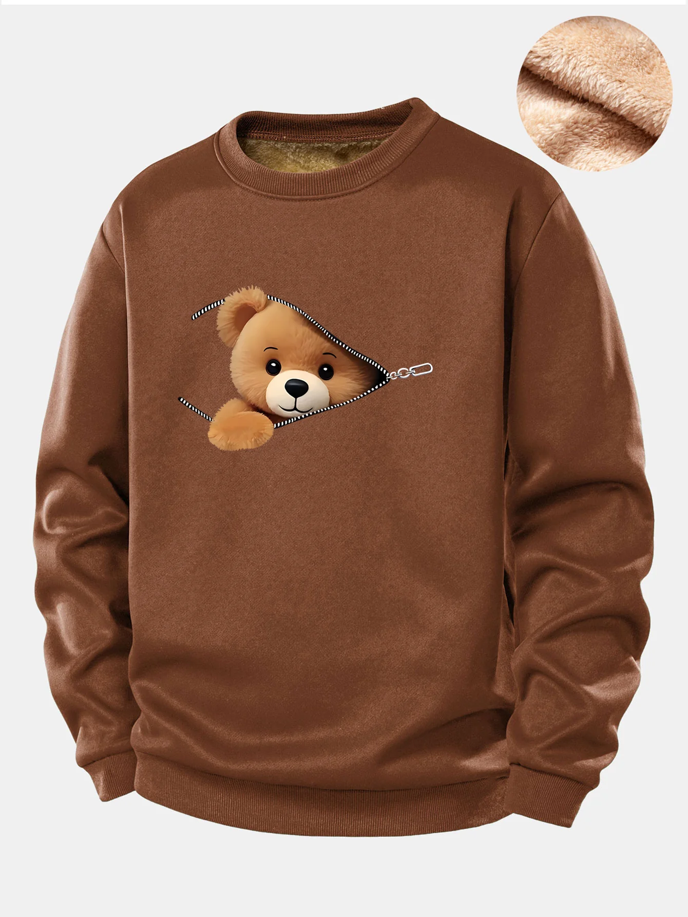 Reißverschluss Bär Druck Teddy Fleece Gefüttertes Sweatshirt - Image 4