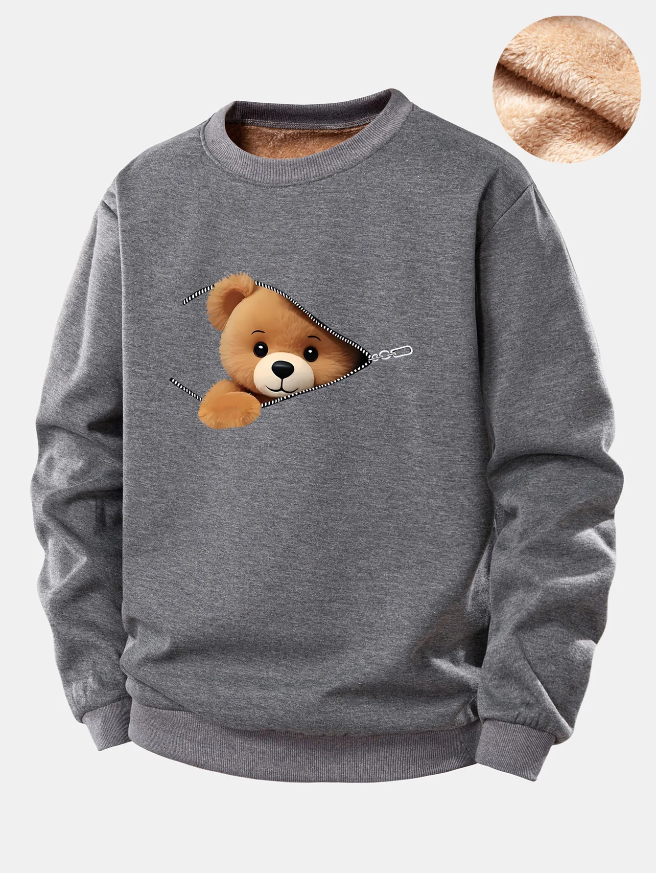 Reißverschluss Bär Druck Teddy Fleece Gefüttertes Sweatshirt - Image 5