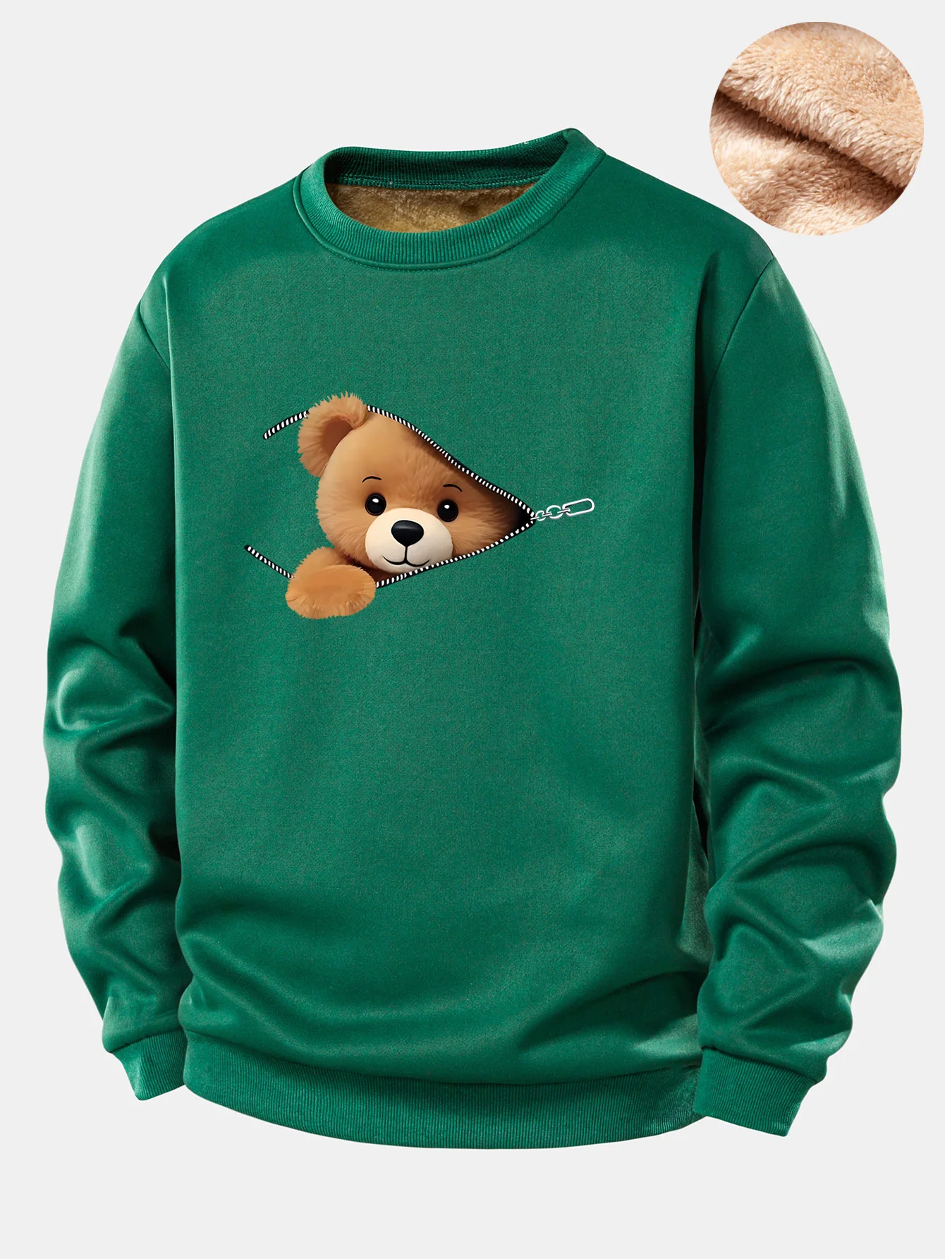 Reißverschluss Bär Druck Teddy Fleece Gefüttertes Sweatshirt - Image 6