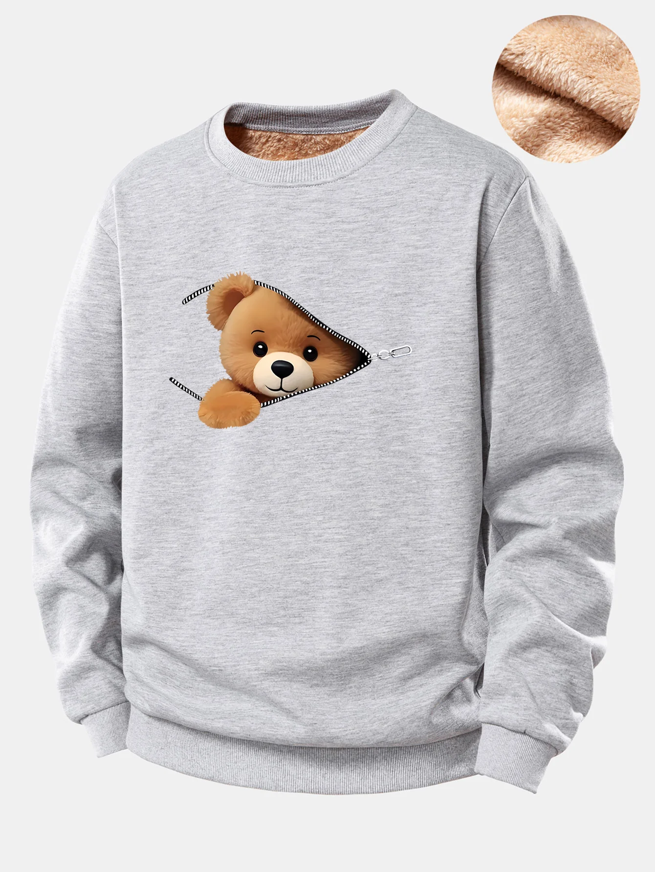 Reißverschluss Bär Druck Teddy Fleece Gefüttertes Sweatshirt - Image 7