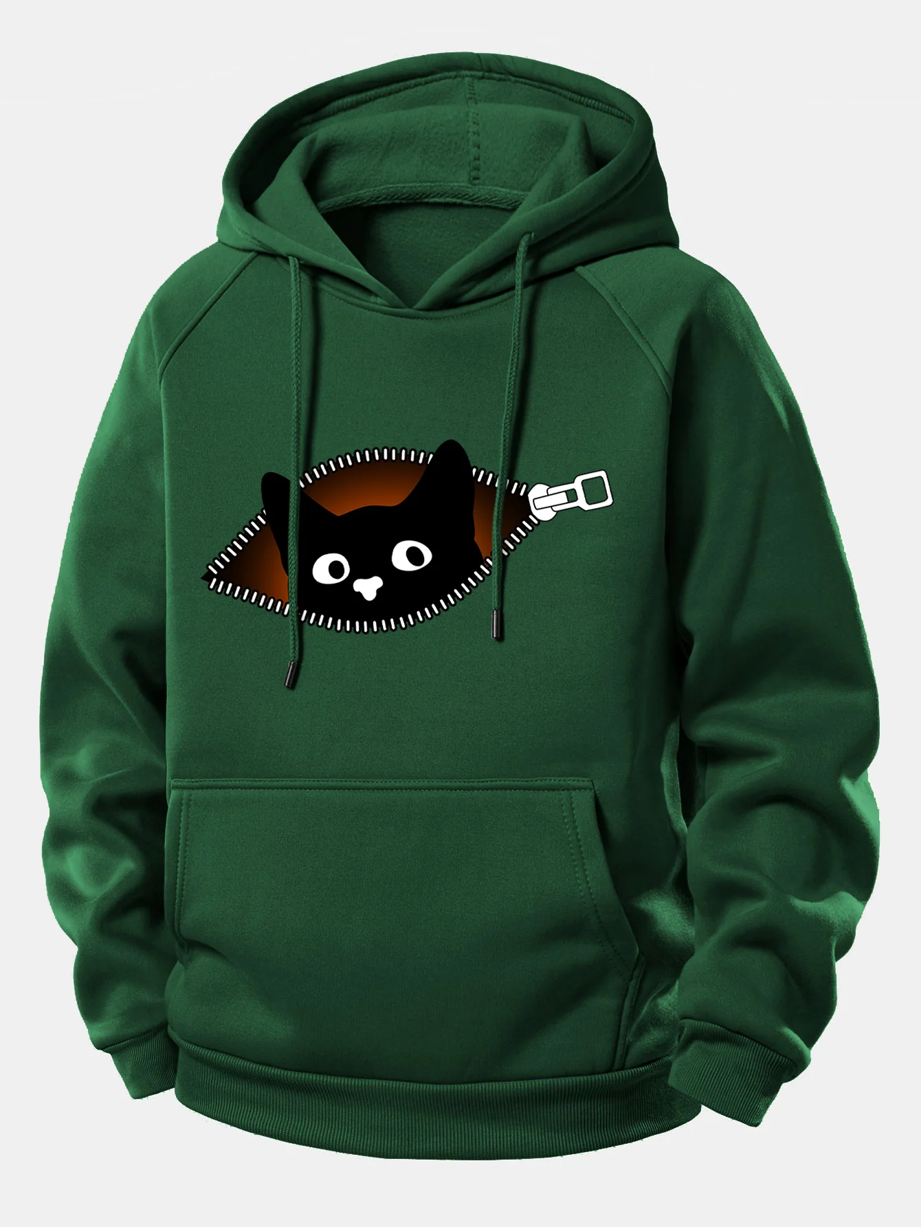 Zipper Black Cat Print Drawstring Hoodie - Image 8