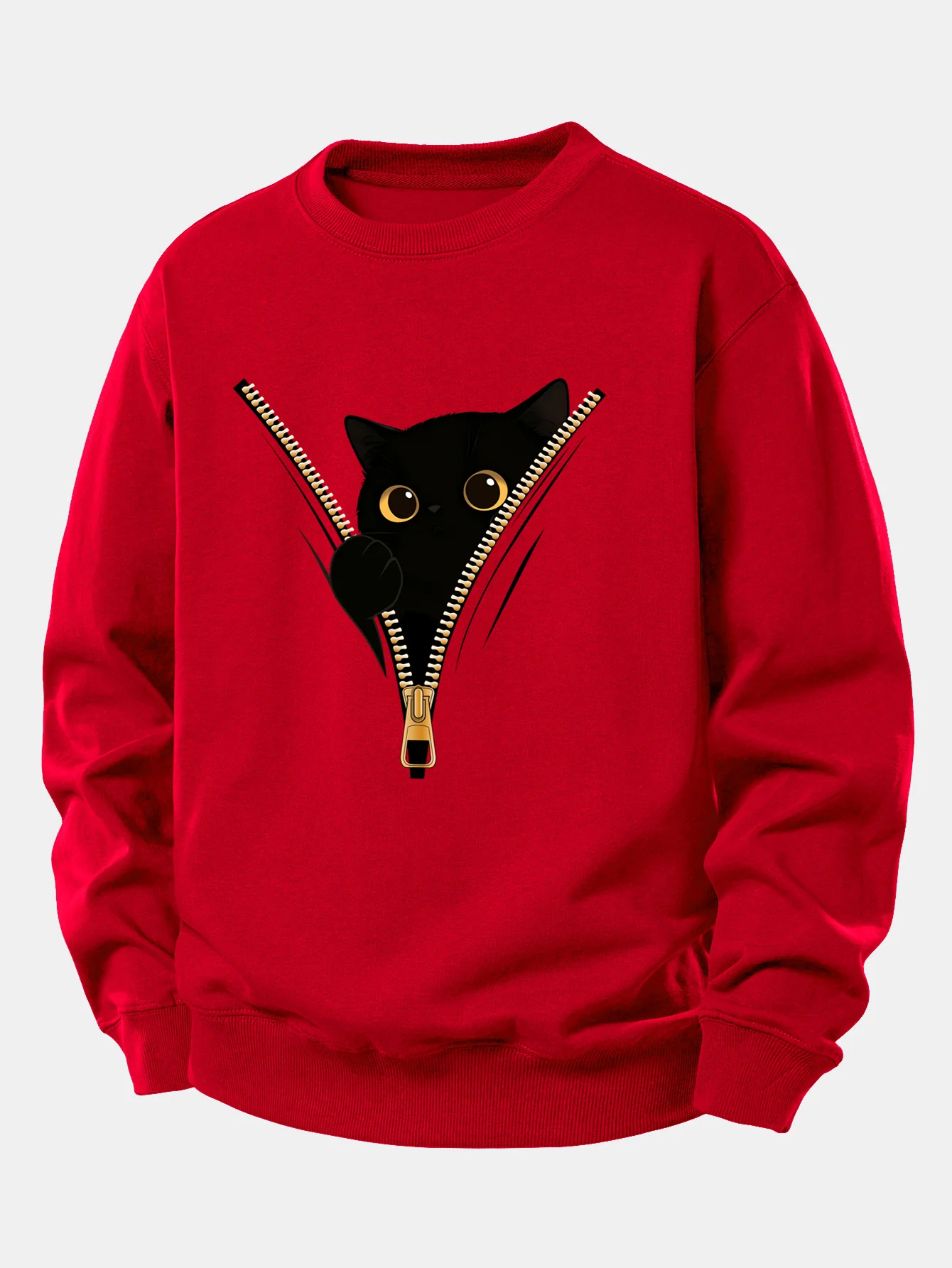 Zipper Black Cat Print Relax Fit Sweatshirt - Image 10