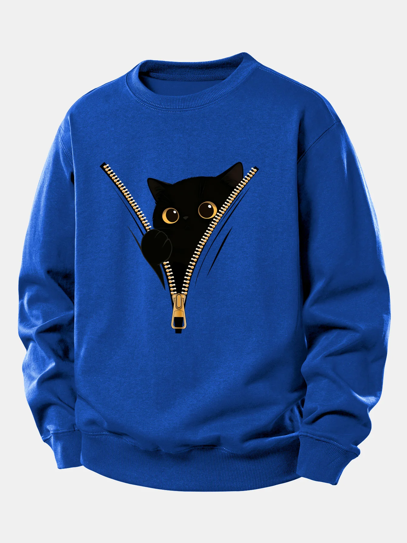 Zipper Black Cat Print Relax Fit Sweatshirt - Image 11