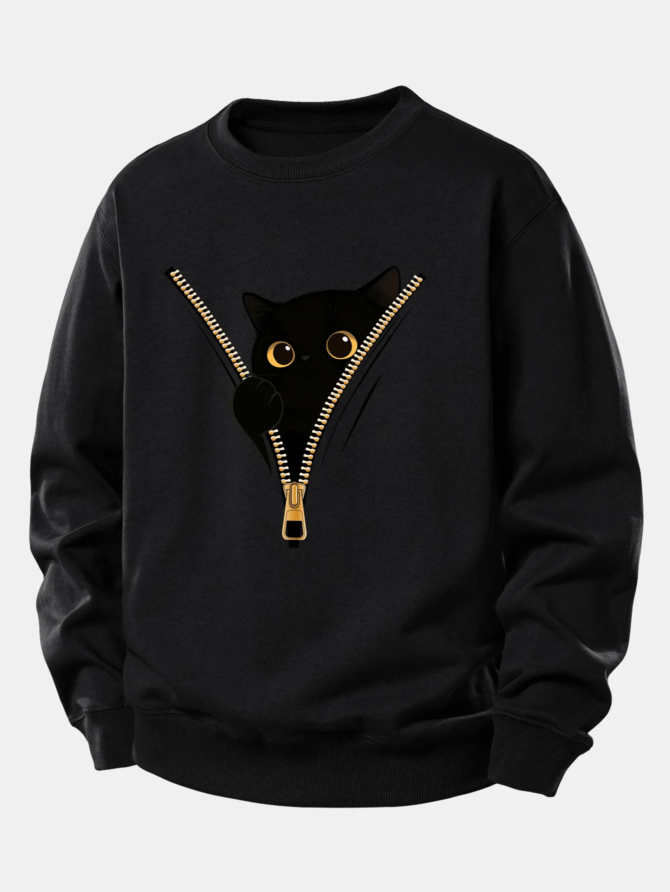 Zipper Black Cat Print Relax Fit Sweatshirt - Image 2