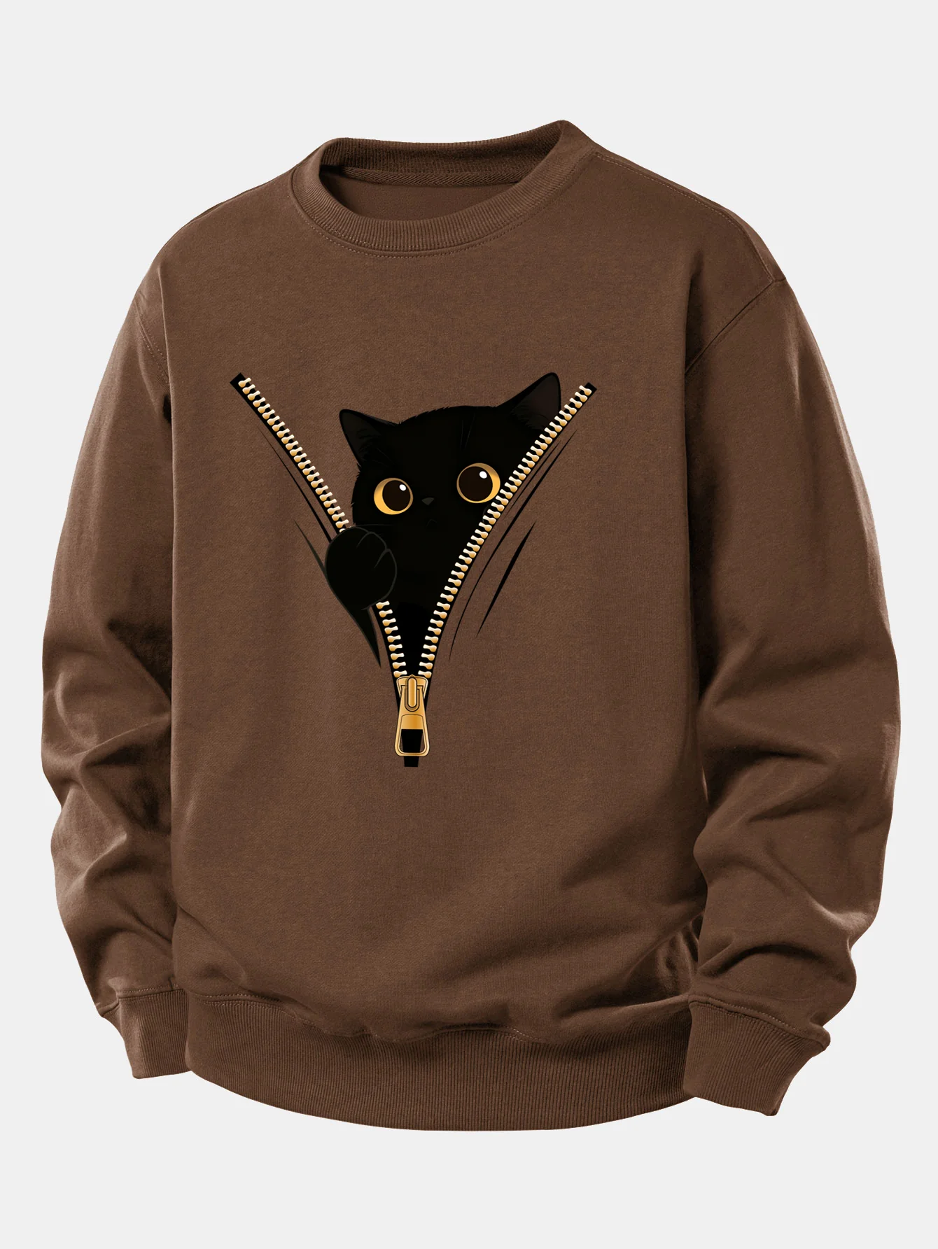Zipper Black Cat Print Relax Fit Sweatshirt - Image 3