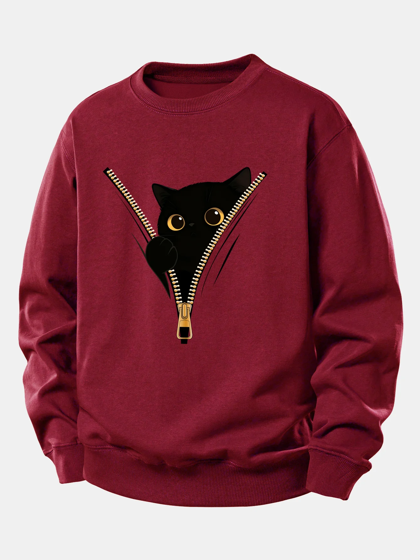Zipper Black Cat Print Relax Fit Sweatshirt - Image 4