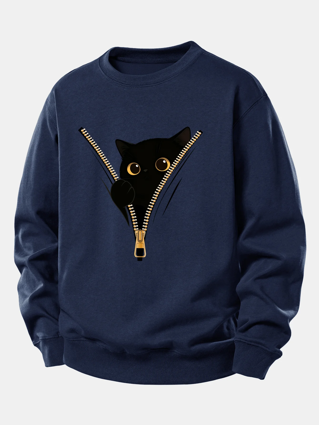 Zipper Black Cat Print Relax Fit Sweatshirt - Image 5
