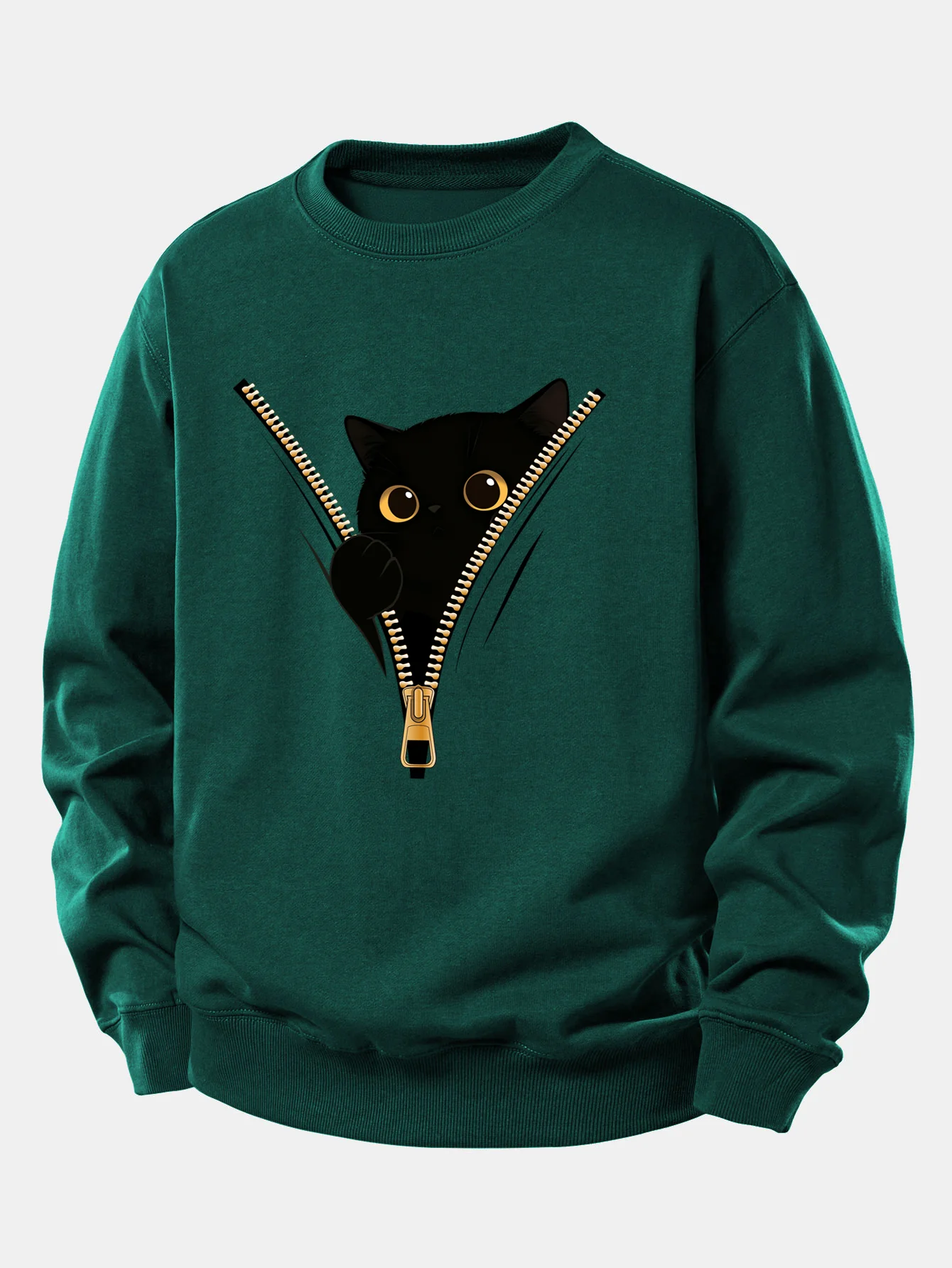 Zipper Black Cat Print Relax Fit Sweatshirt - Image 6