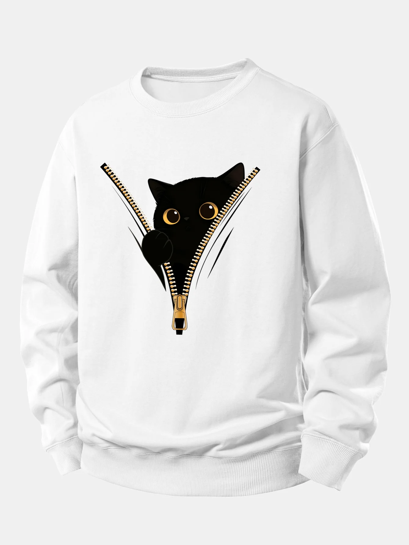 Zipper Black Cat Print Relax Fit Sweatshirt - Image 7