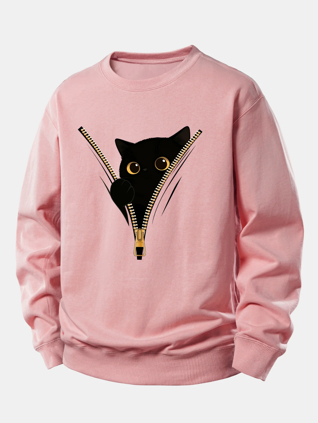 Zipper Black Cat Print Relax Fit Sweatshirt - Image 8