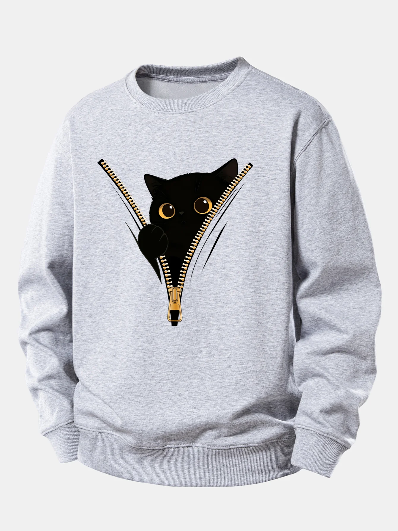 Zipper Black Cat Print Relax Fit Sweatshirt - Image 9