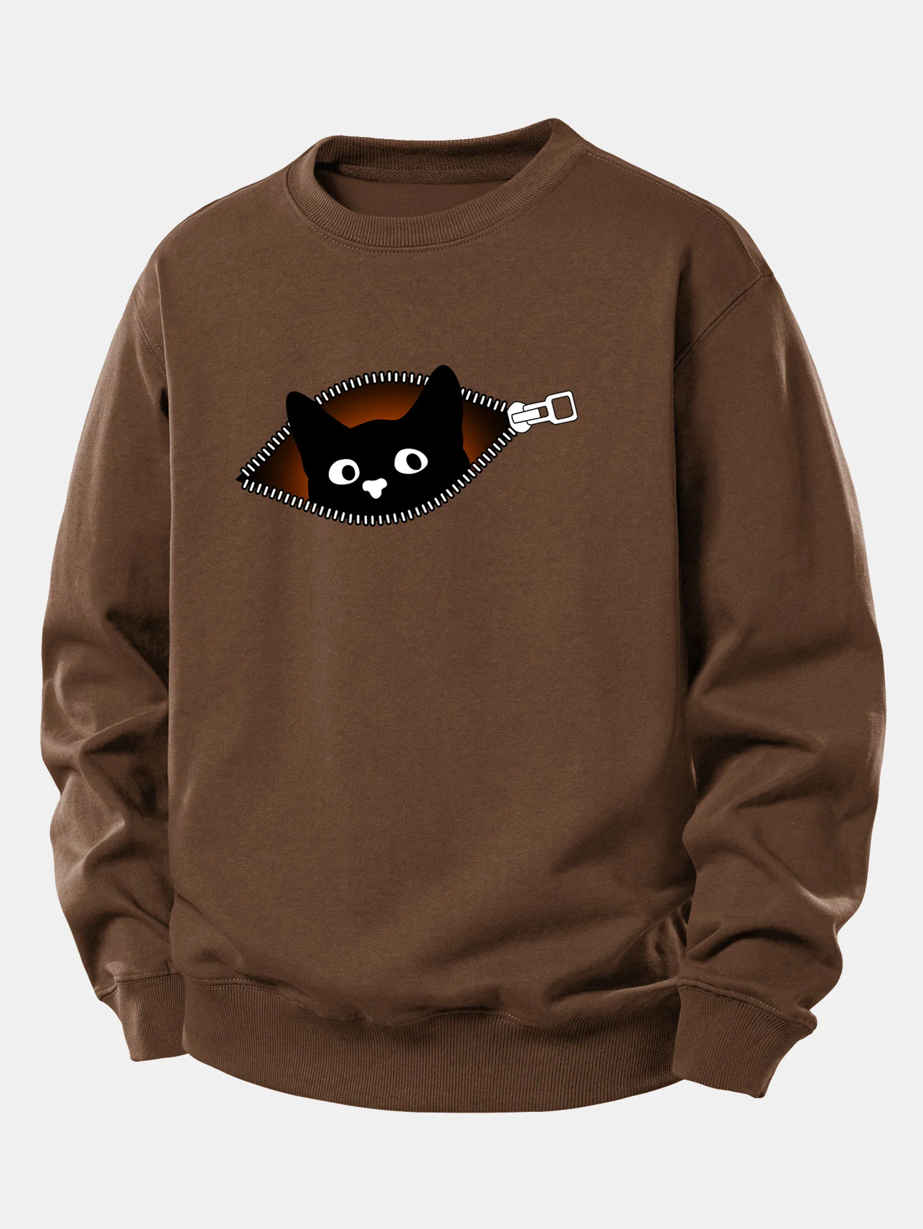Zipper Black Cat Print Relax Fit Sweatshirt