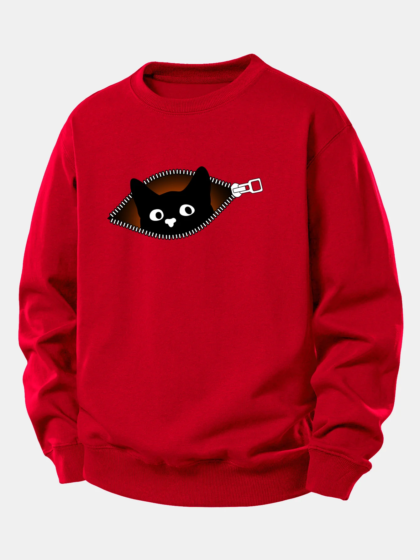Zipper Black Cat Print Relax Fit Sweatshirt - Image 10