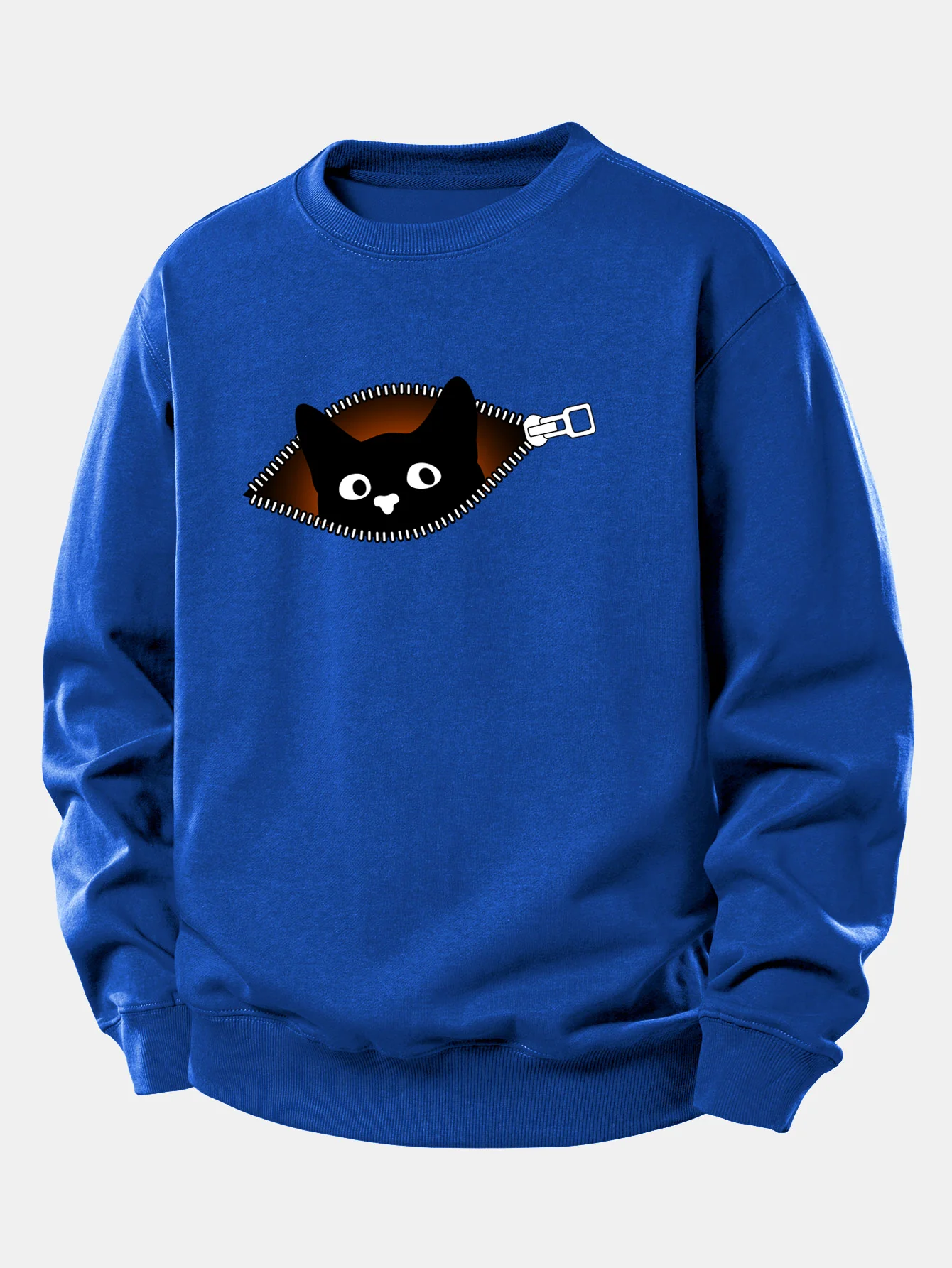 Zipper Black Cat Print Relax Fit Sweatshirt - Image 11