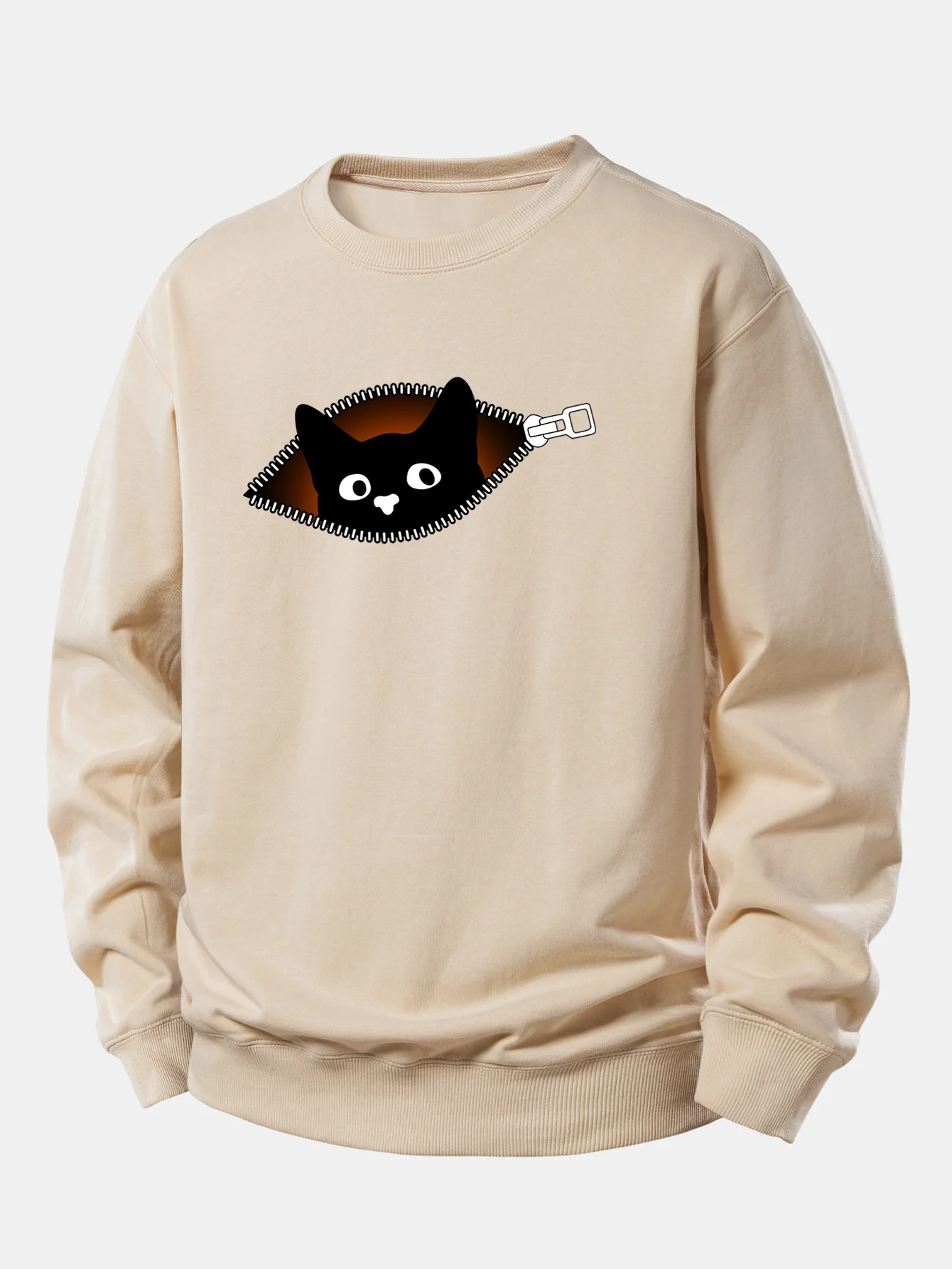 Zipper Black Cat Print Relax Fit Sweatshirt - Image 2