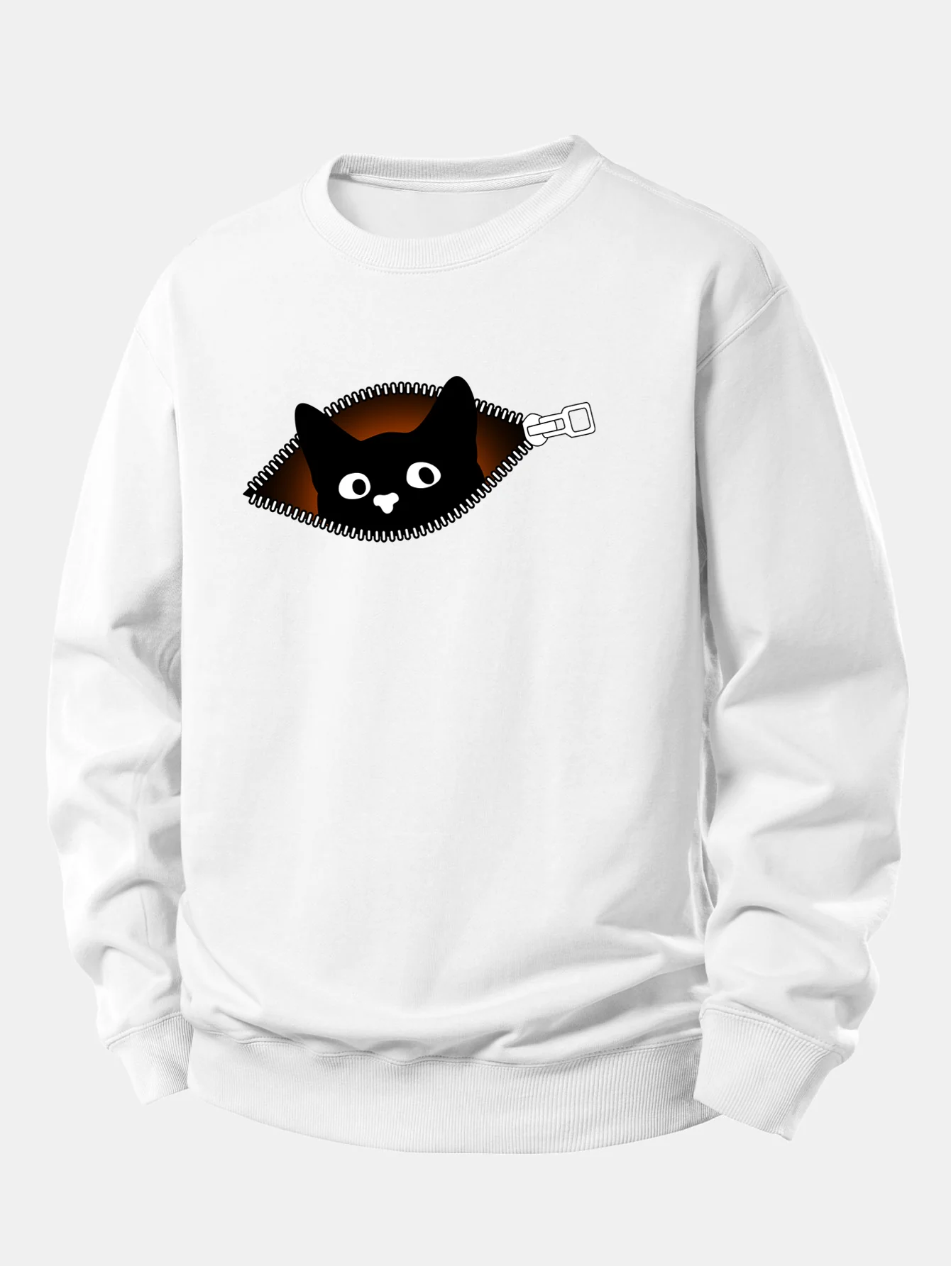 Zipper Black Cat Print Relax Fit Sweatshirt - Image 3