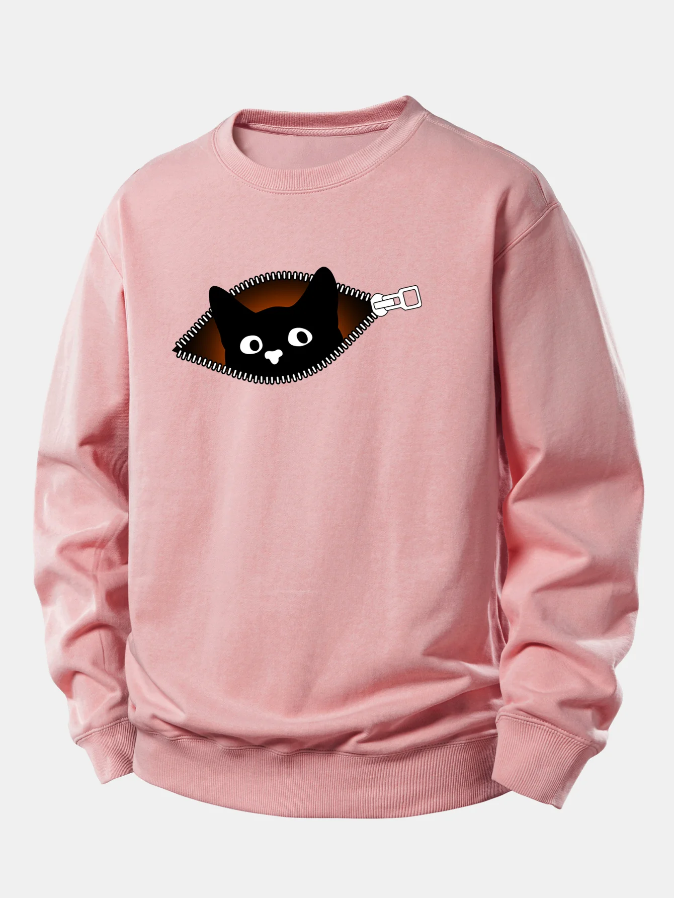 Zipper Black Cat Print Relax Fit Sweatshirt - Image 4